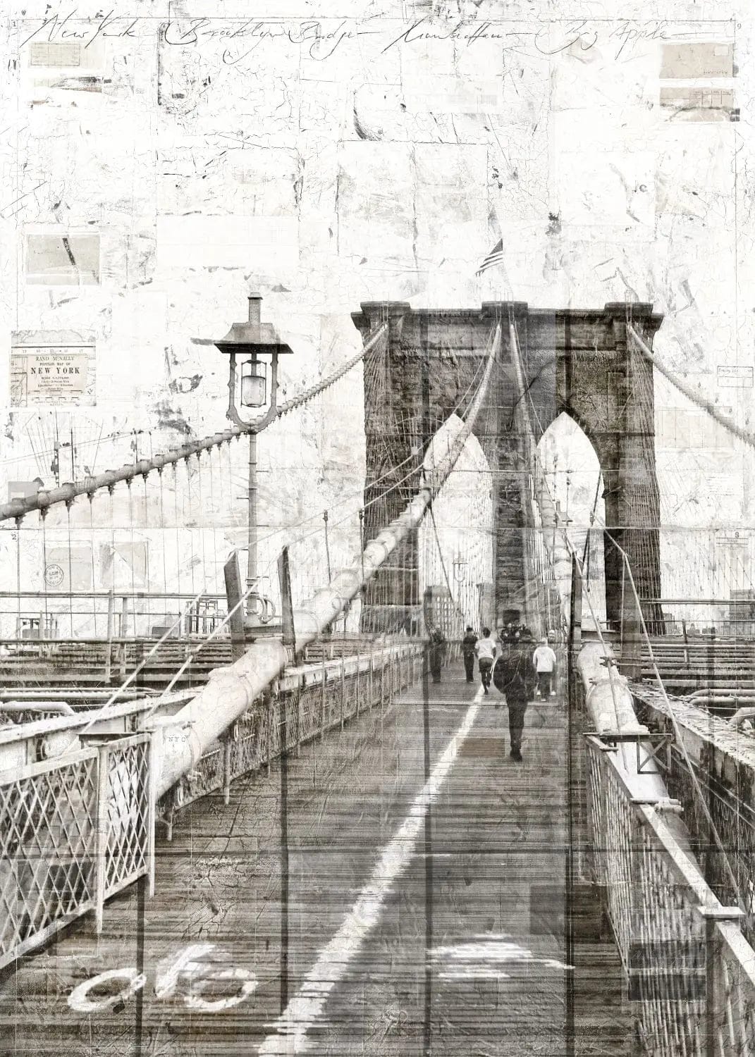A4-Poster des Brooklyn Bridge Drucks von Cosman-Photocollection mit weißem Rand, 21x29,7 cm, detailreiche Fotografie des Brückenmotivs.