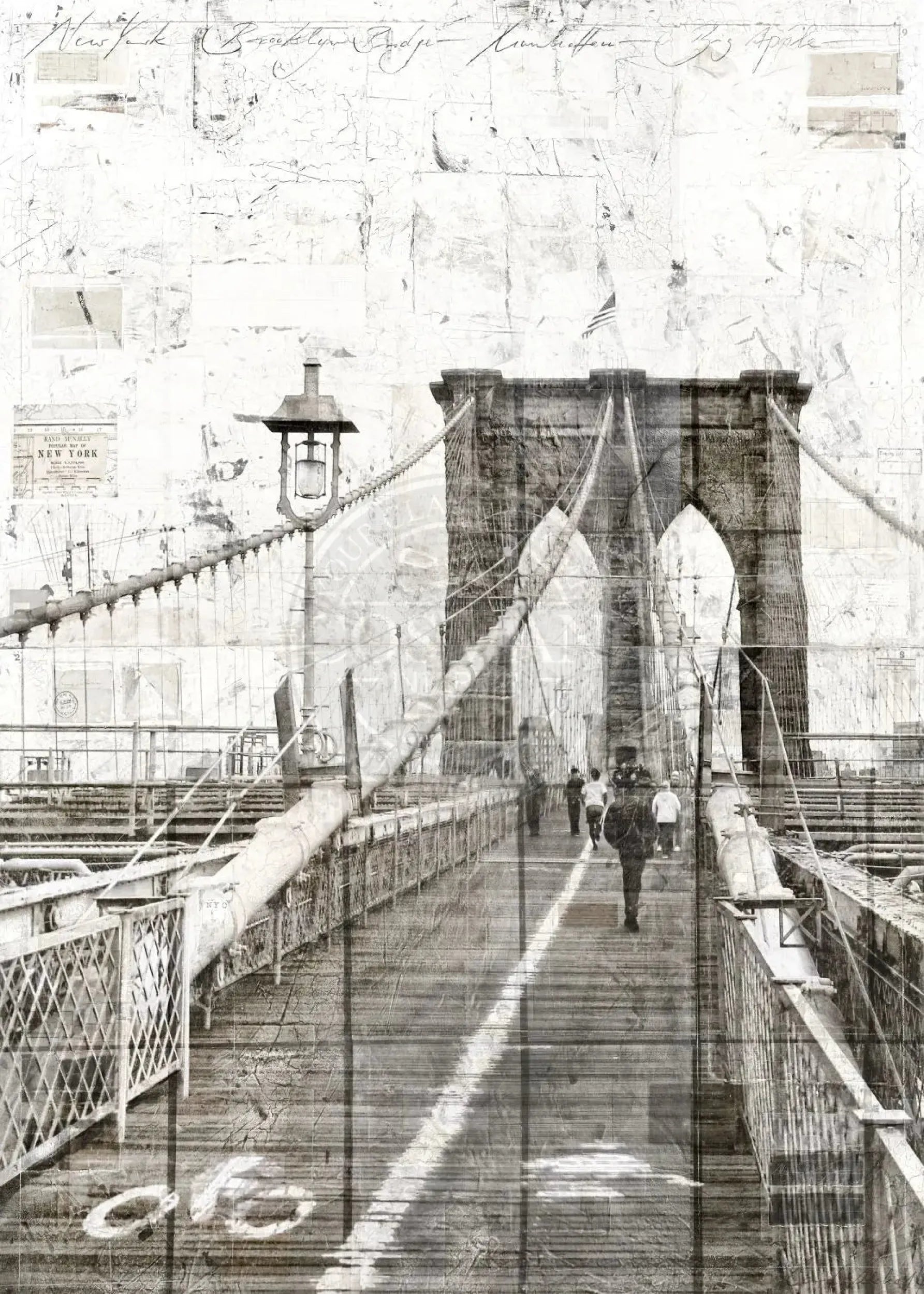 A4-Poster des Brooklyn Bridge Drucks von Cosman-Photocollection mit weißem Rand, 21x29,7 cm, detailreiche Fotografie des Brückenmotivs.
