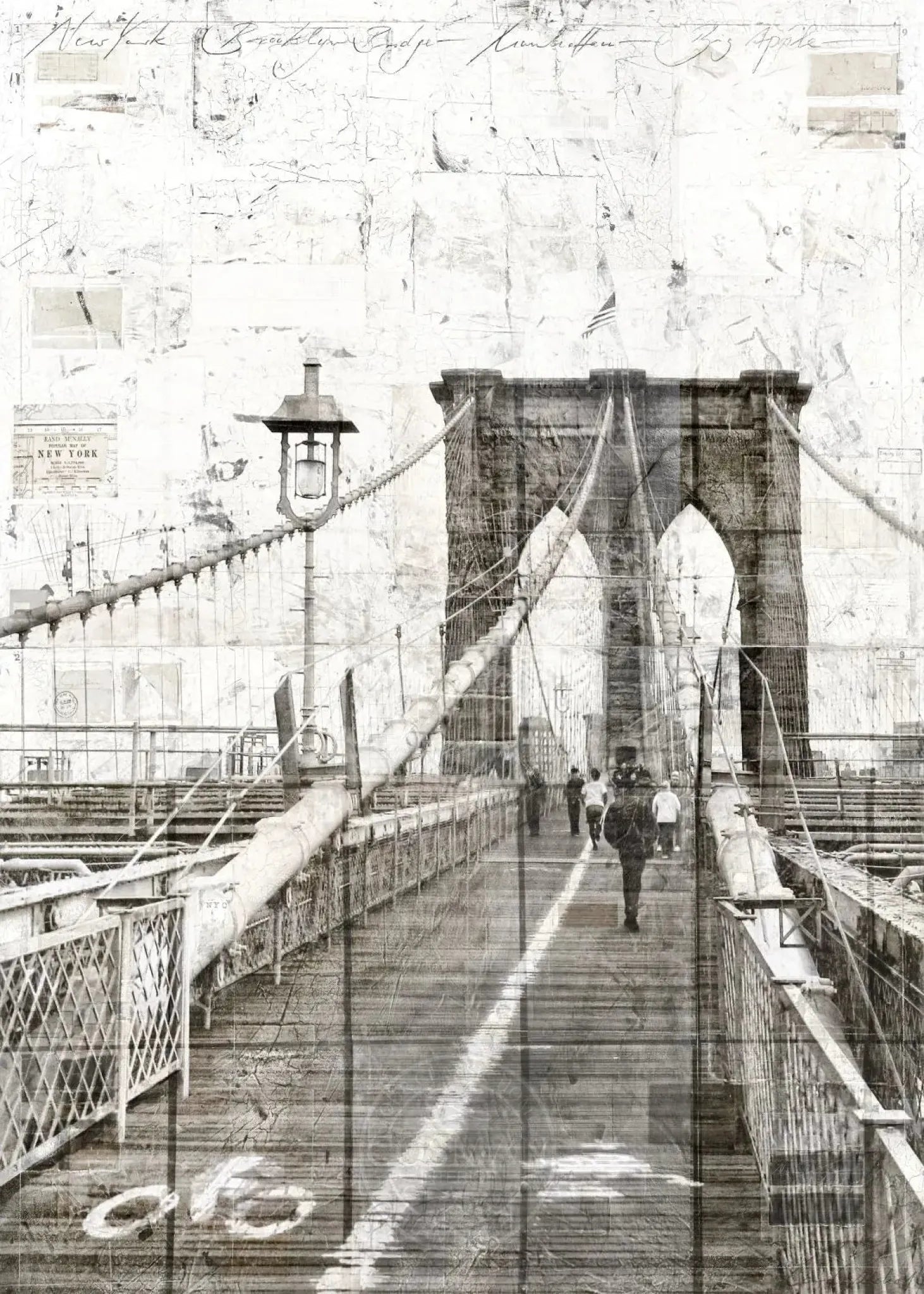 A4-Poster des Brooklyn Bridge Drucks von Cosman-Photocollection mit weißem Rand, 21x29,7 cm, detailreiche Fotografie des Brückenmotivs.