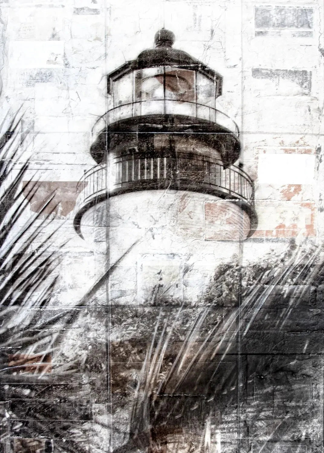 Hauptmotiv eines Posters von Cosman-Photocollection mit Leuchtturm in Key West, weißer Rand, A4-Format, Fotodruck Florida.