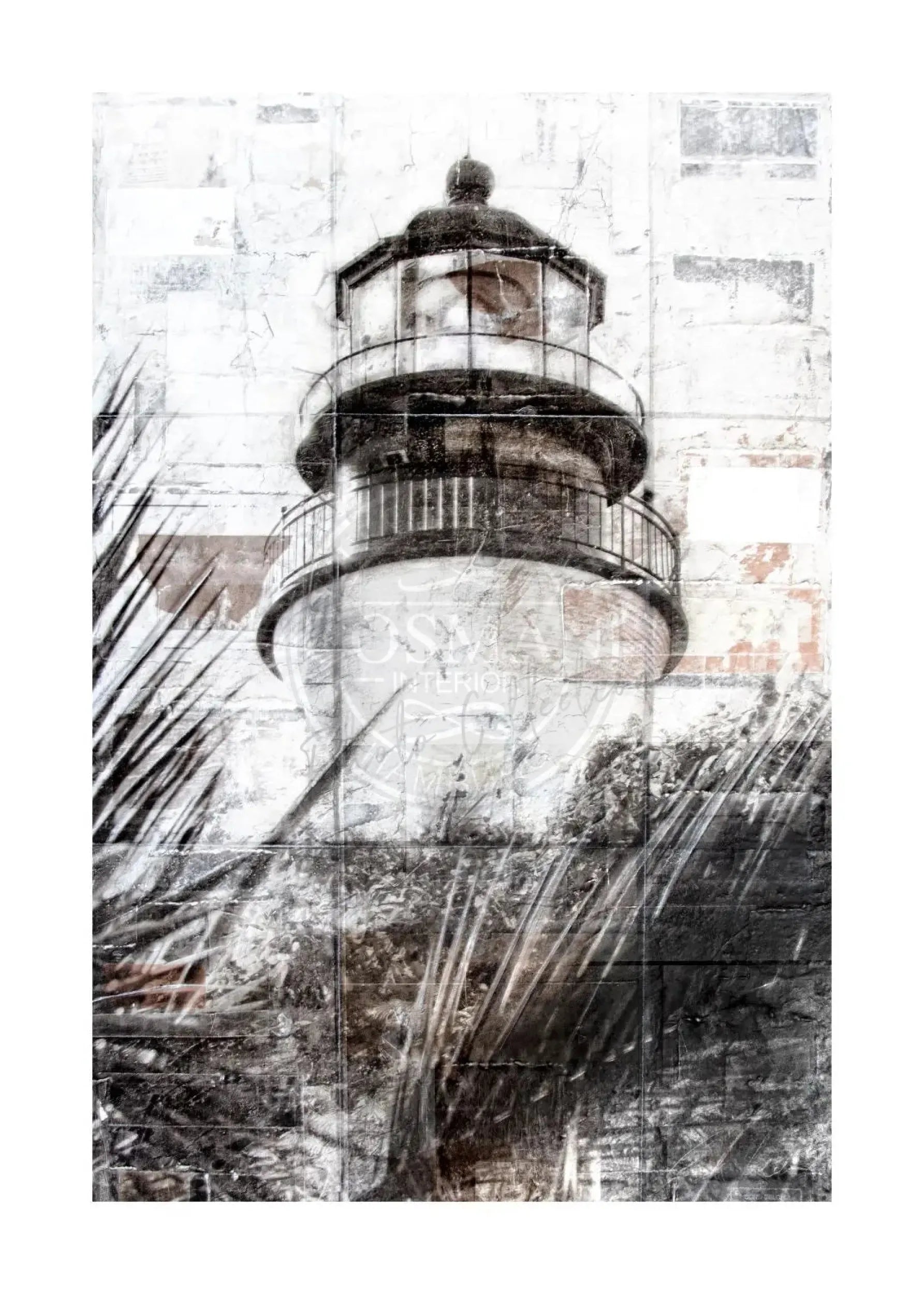 Helles Poster von Cosman-Photocollection mit Leuchtturm in Key West, Florida, im A4-Format mit weißem Rand.