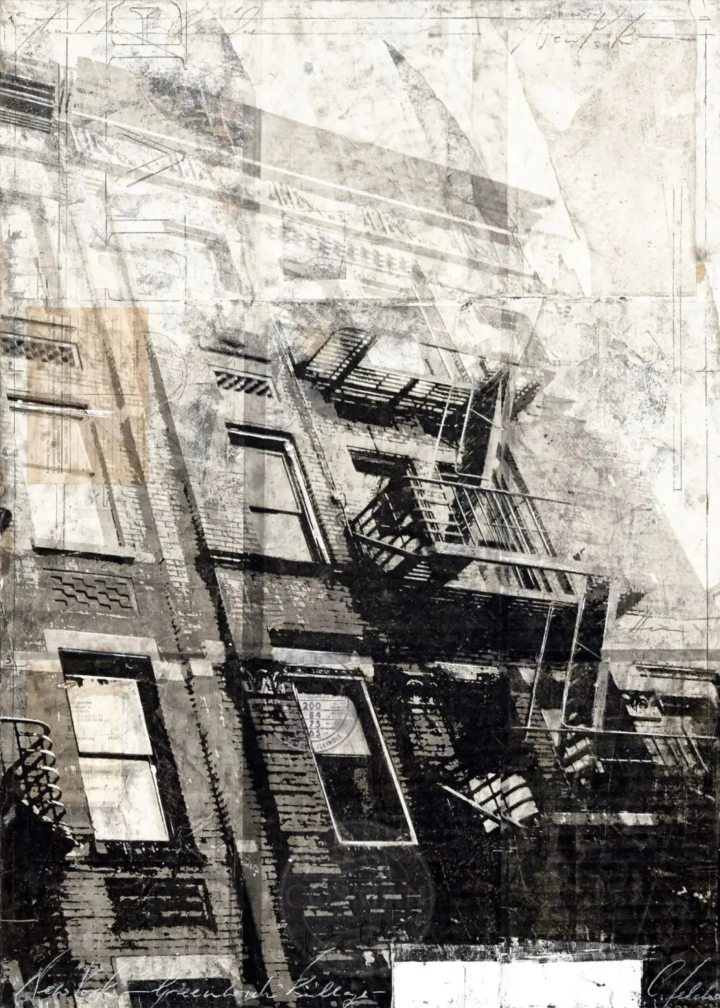 Hochwertiges Poster mit NYC Feuertreppe von Cosman-Photocollection, weißer Rand, A4-Größe, urbanes Fotodesign