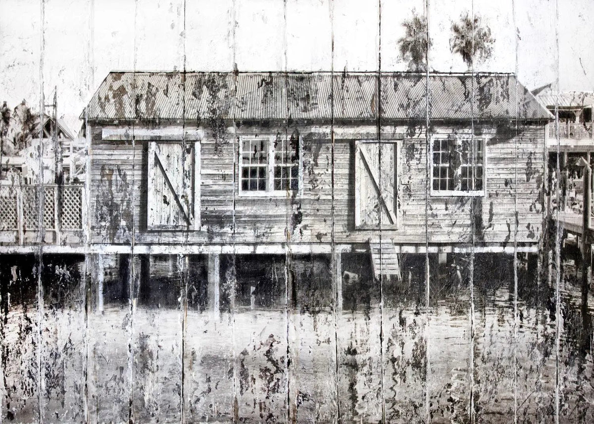 Hochwertiger Poster 'Boat House' Key West von Cosman-Photocollection, weißer Rand, 29,7x21cm, A4-Format, Meeresblick