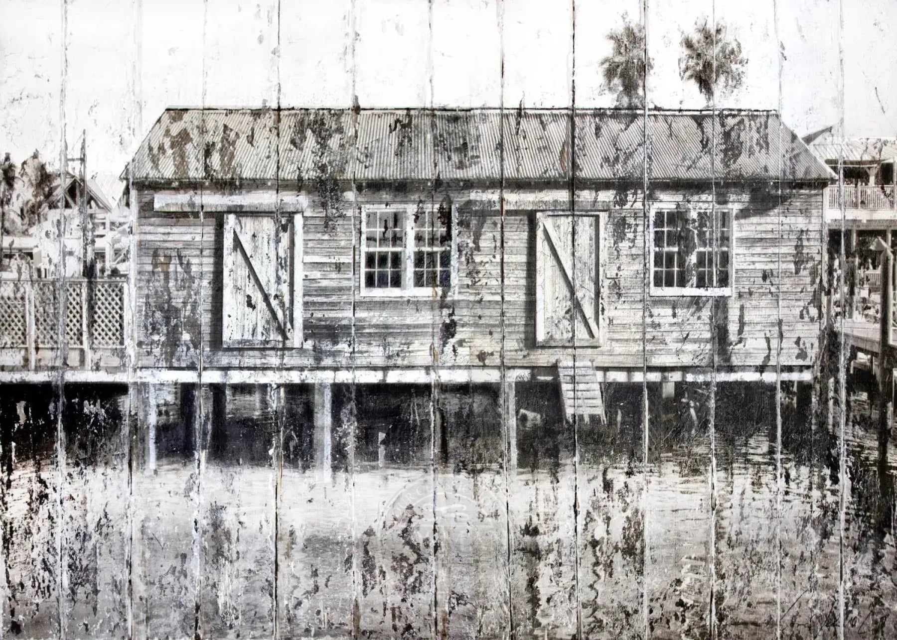 Hochwertiger Poster 'Boat House' Key West von Cosman-Photocollection, weißer Rand, 29,7x21cm, A4-Format, Meeresblick