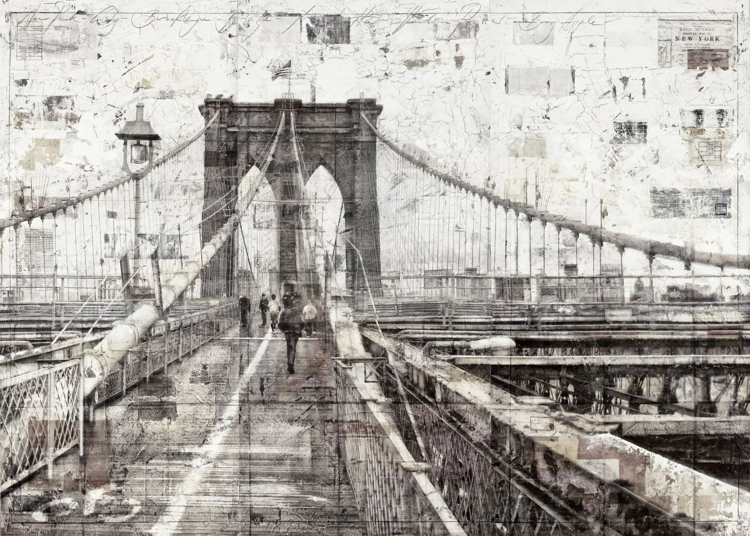 Hochwertiger Poster des Brooklyn Bridge von Cosman-Photocollection, mit weißem Rand, A4-Größe, detailreicher Brücken-Druck