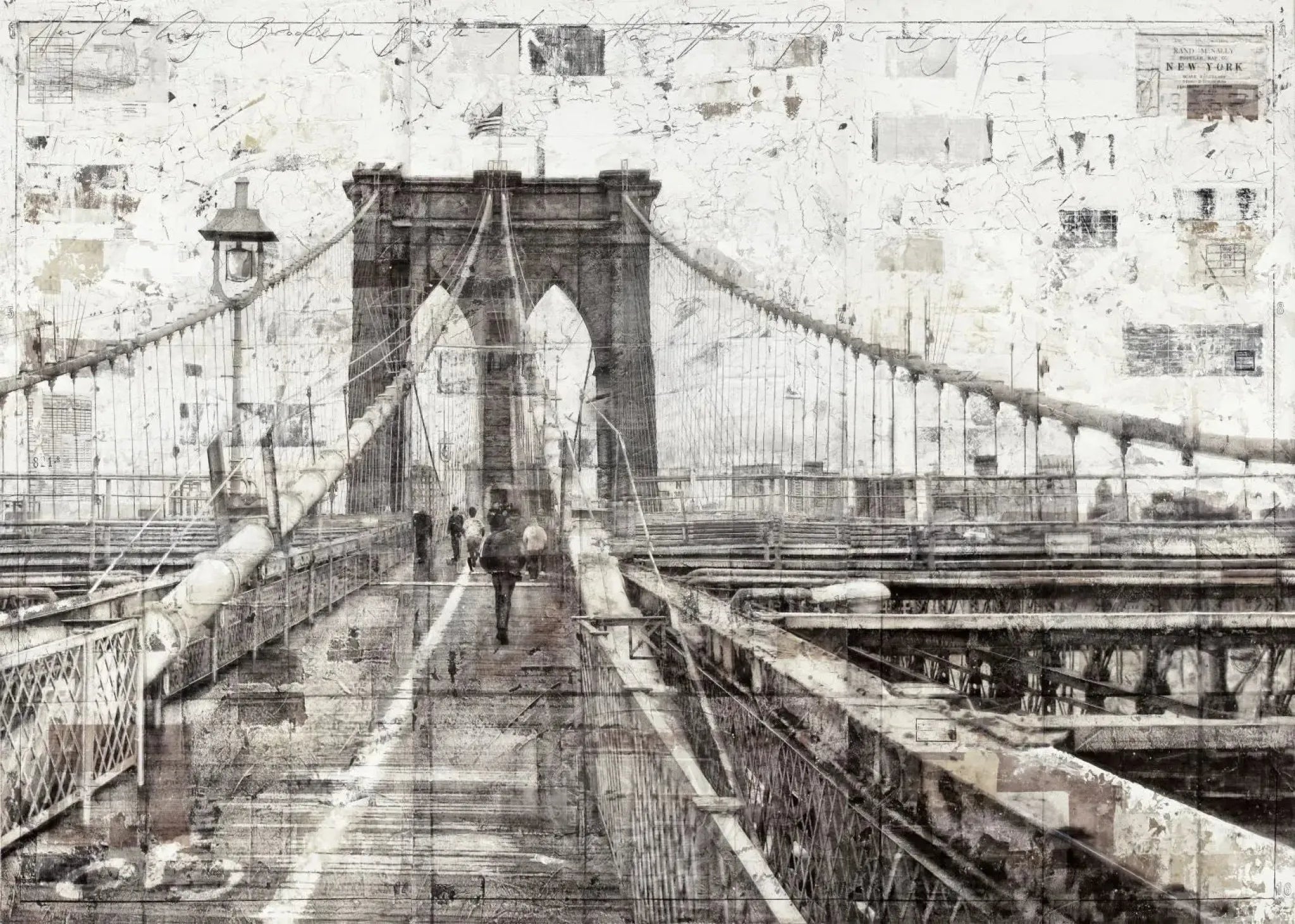 Hochwertiger Poster des Brooklyn Bridge von Cosman-Photocollection, mit weißem Rand, A4-Größe, klarer Ansicht der Brücke.