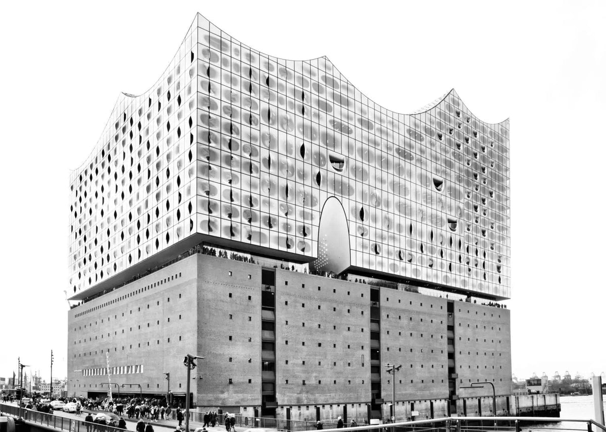 Hochwertiges Poster der Elbphilharmonie in Hamburg von Cosman-Photocollection, mit weißem Rand, 29,7x21cm (A4).