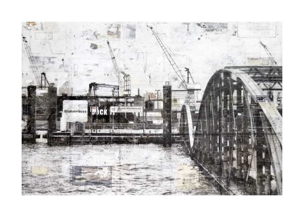 Hamburg Hafen Poster mit Landungsbrücken, Cosman-Photocollection, A4-Druck mit weißem Rand, maritime Stadtansicht