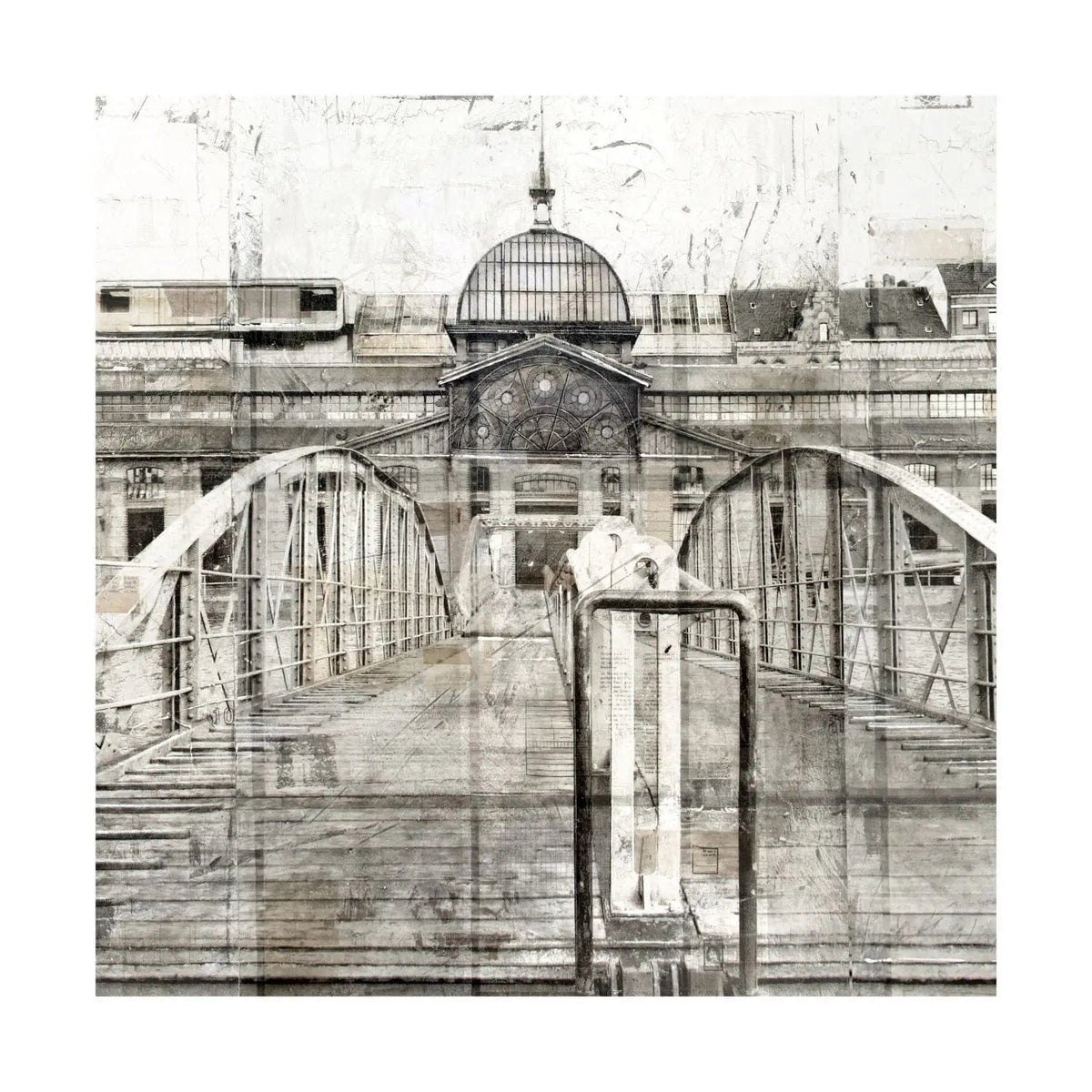 Hochwertiges Poster der Fischauktionshalle im Hamburger Hafen von Cosman-Photocollection, 40x40 cm, mit weißem Rand.