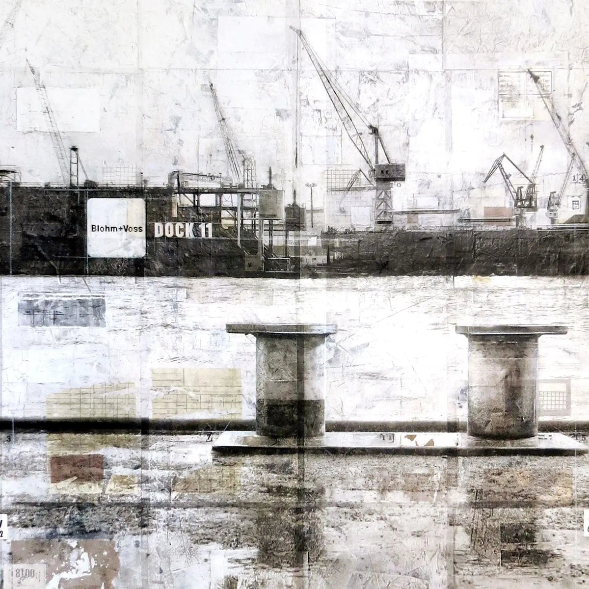 Hafen-Poller Poster von Cosman-Photocollection, 40x40cm, mit weißem Rand, Hamburg, modernes Wandbild, Druck auf hochwertigem Papier