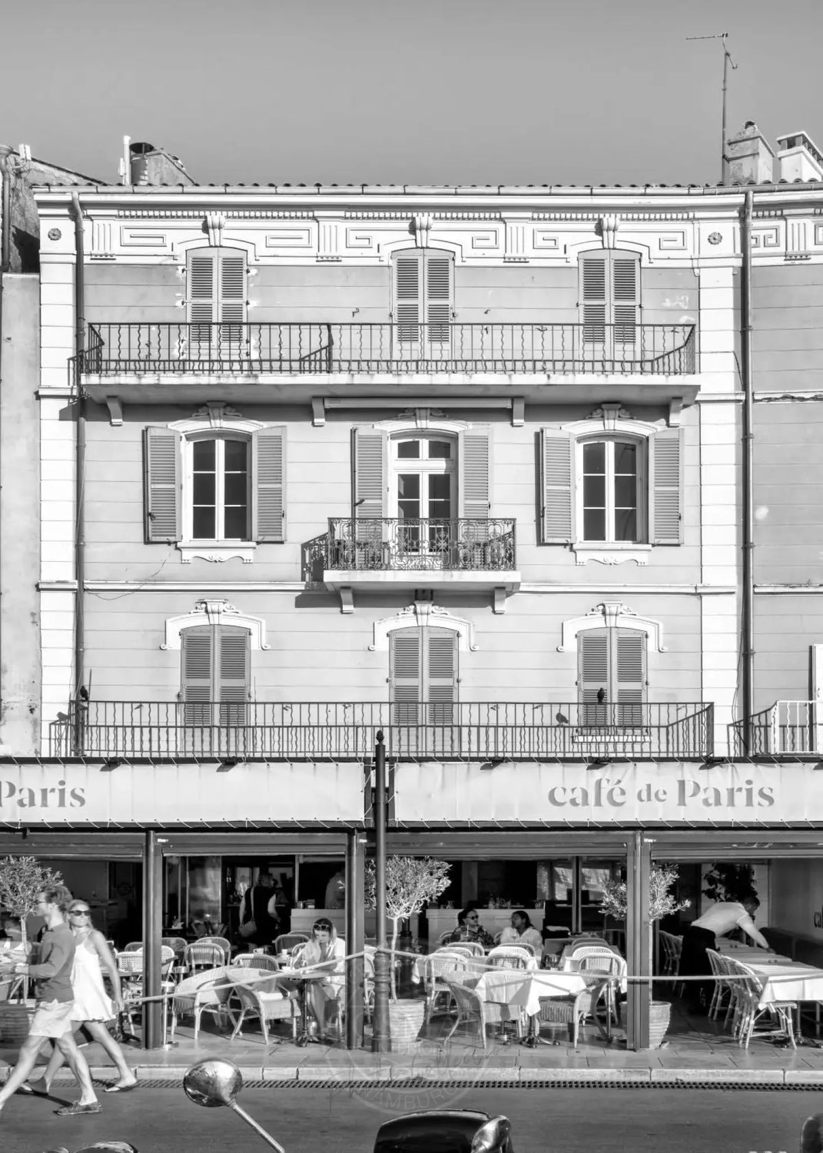 Schwarz-weiß Poster 'Cafe de Paris' Saint Tropez, Cosman-Photocollection, A4-Größe, mit weißem Rand, kunstvoller Druck