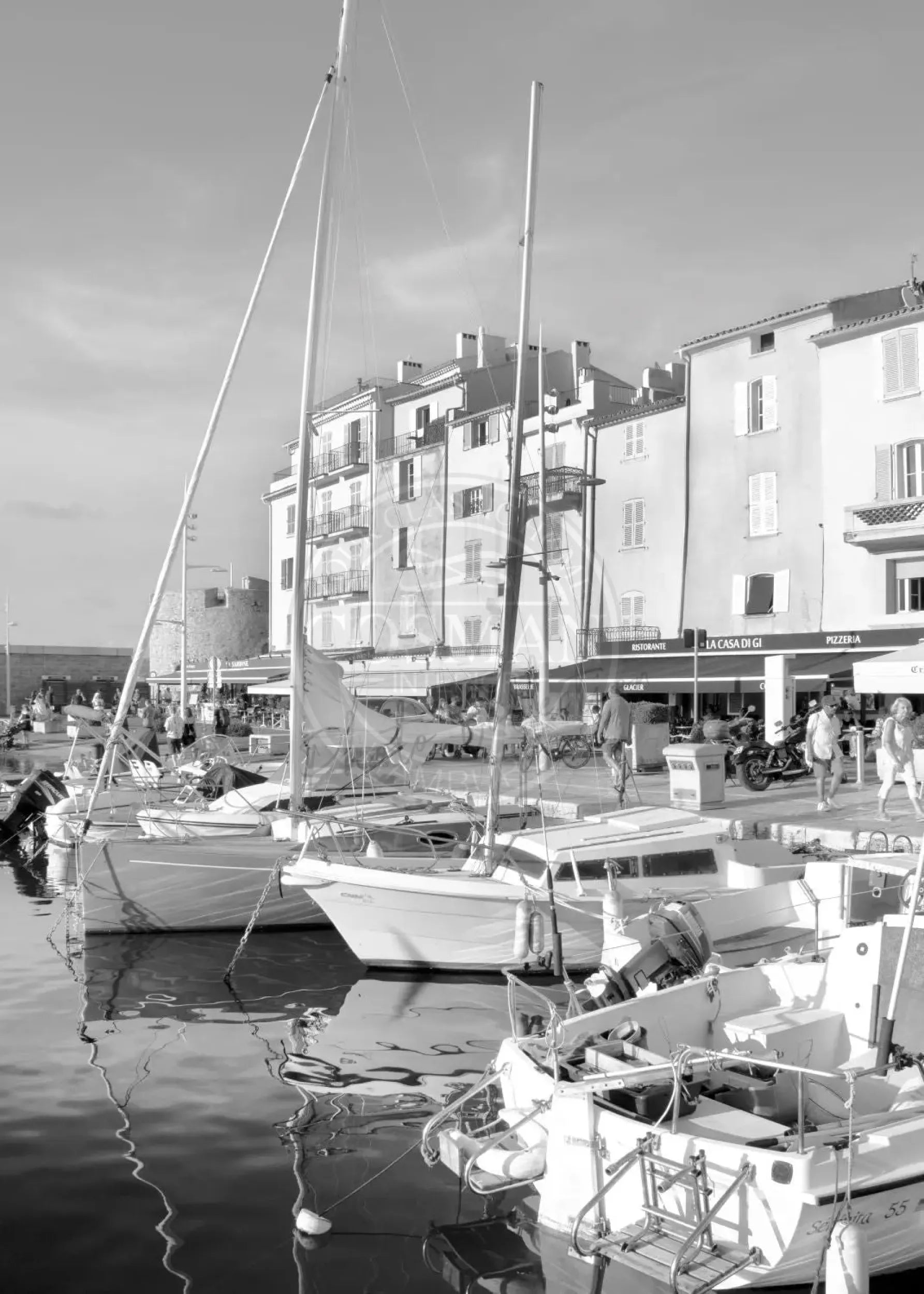 Schwarz-weiß Poster 'Hafen' Saint Tropez von Cosman-Photocollection, 21x29,7 cm, mit weißem Rand, A4 Druck.