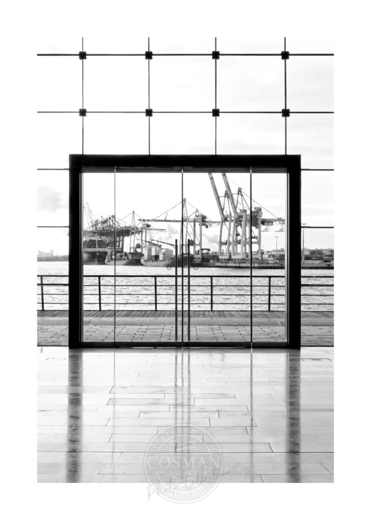 Schwarz-weiß Hamburg Hafen Poster von Cosman-Photocollection, 21x29,7 cm, mit weißem Rand, A4 Druck