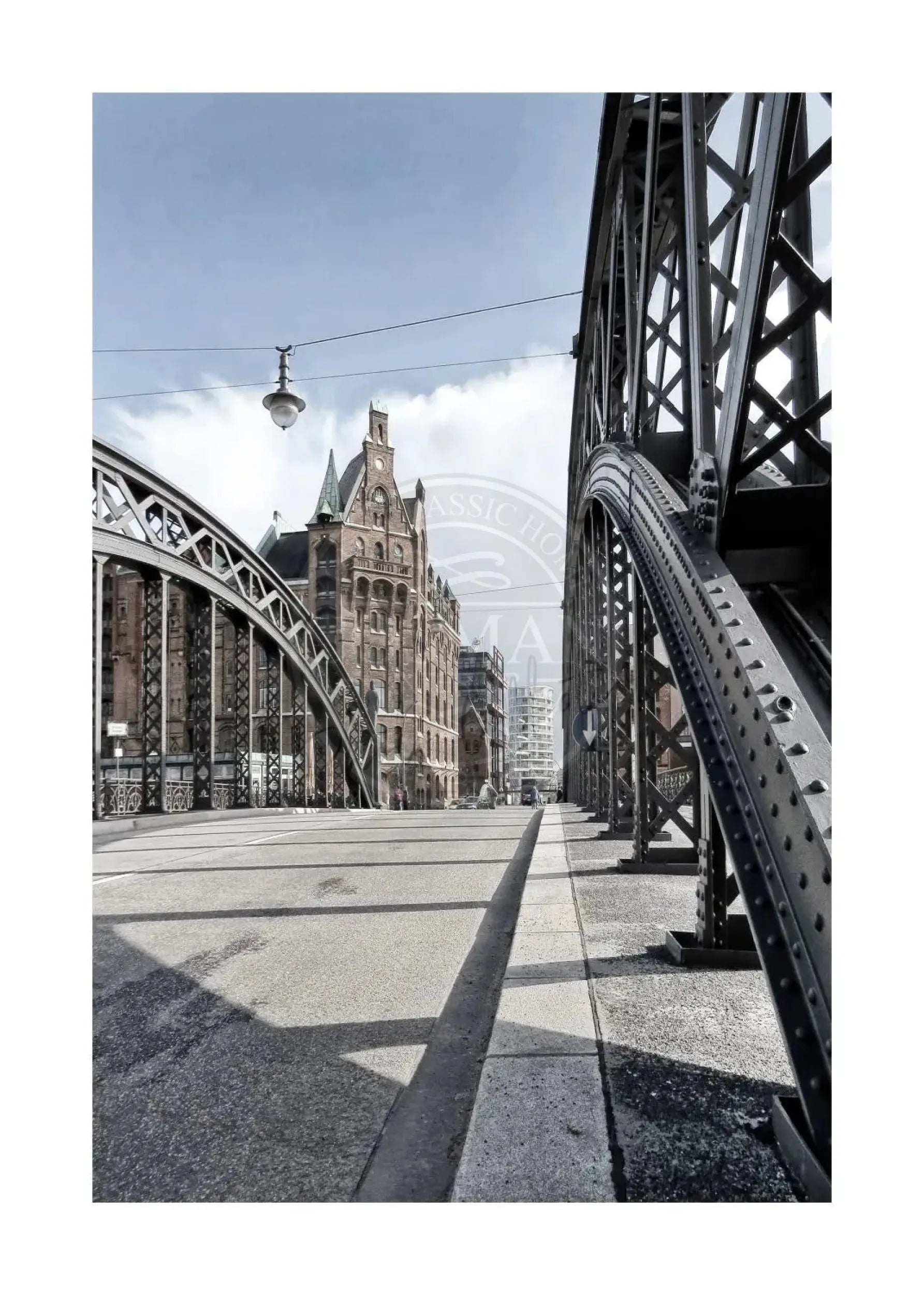 Schwarz-weiß Poster der Hamburger Speicherstadt von Cosman-Photocollection, A4 Druck, 21x29,7 cm, mit weißem Rand