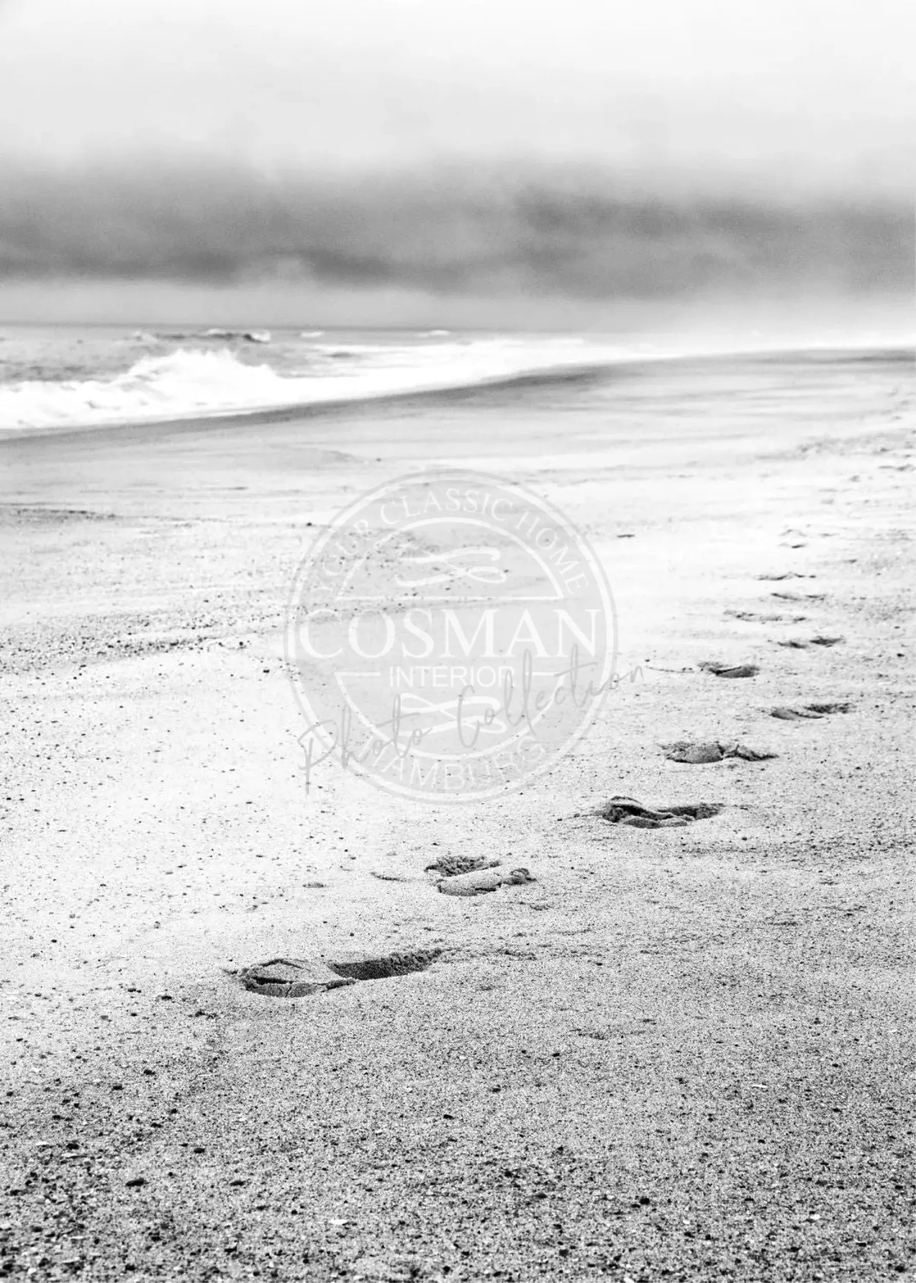 Schwarz-weiß Poster von Hamptons Long Island Beach mit weißem Rand, von Cosman-Photocollection, A4-Größe 21x29,7 cm.