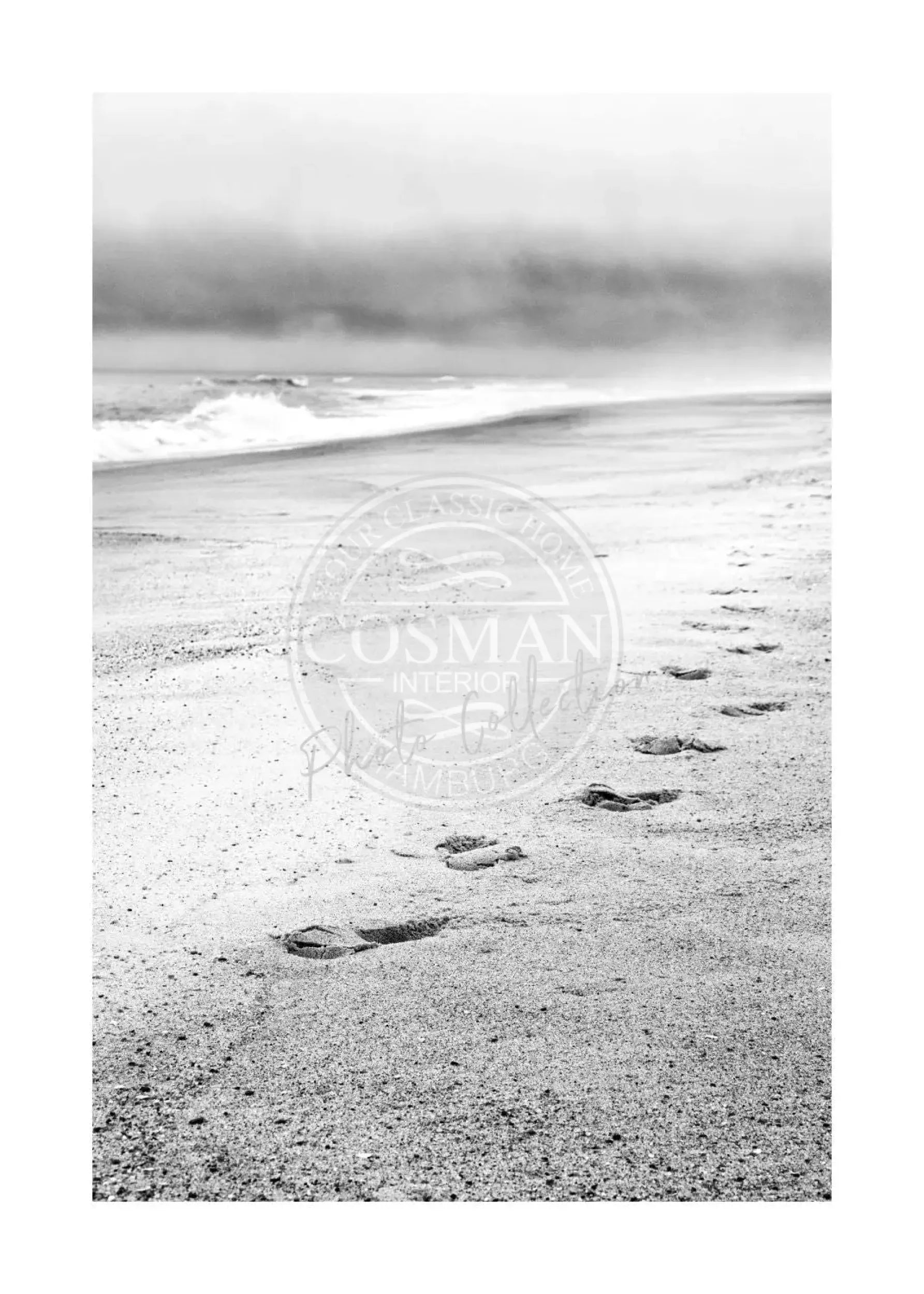 Schwarz-weiß Poster von Cosman-Photocollection, Hamptons Long Island Strand, A4-Größe, mit weißem Rand, Fotodruck