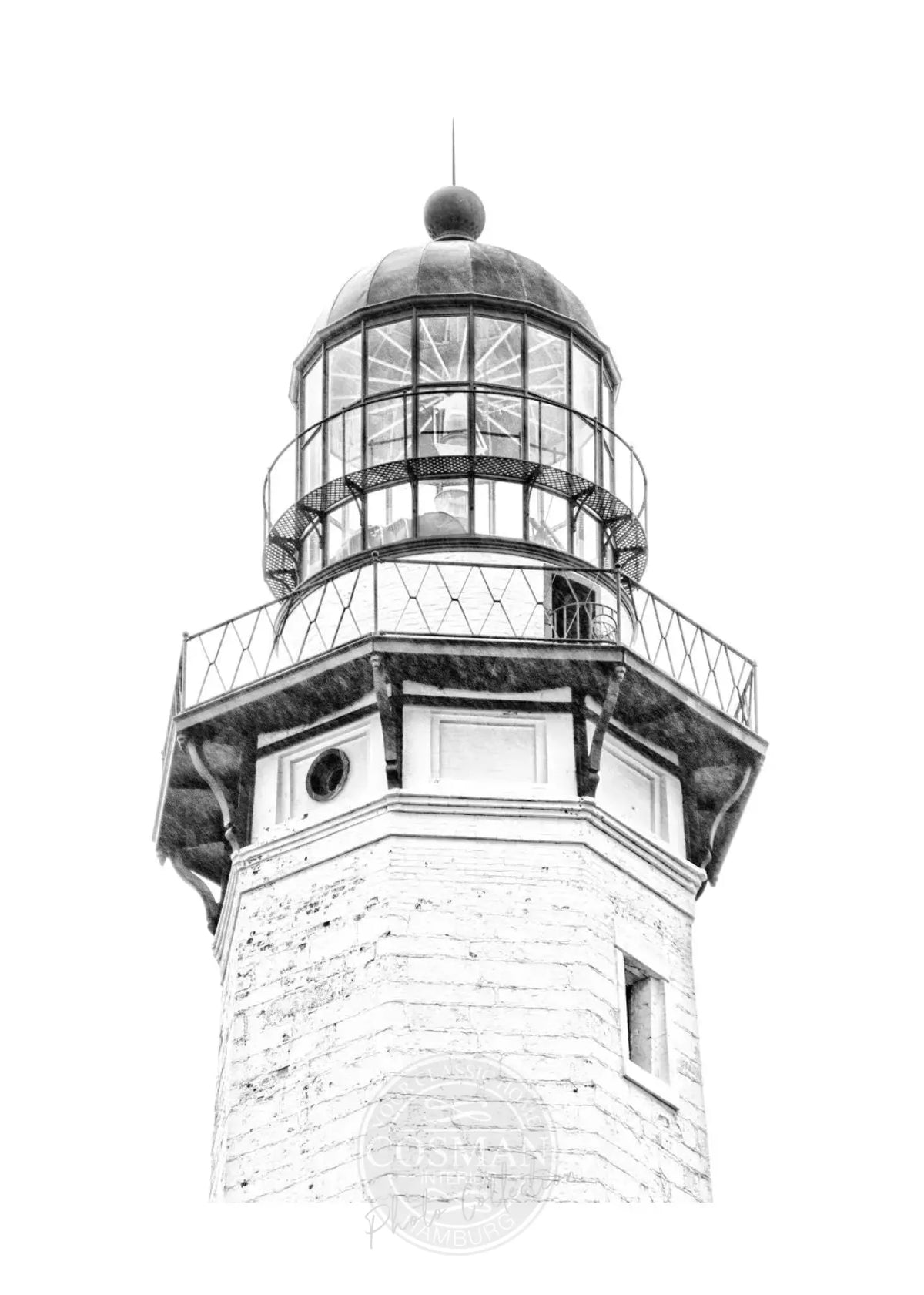 Schwarz-weiß Poster des Leuchtturms in Montauk, Hamptons, von Cosman-Photocollection, A4-Größe, mit weißem Rand.