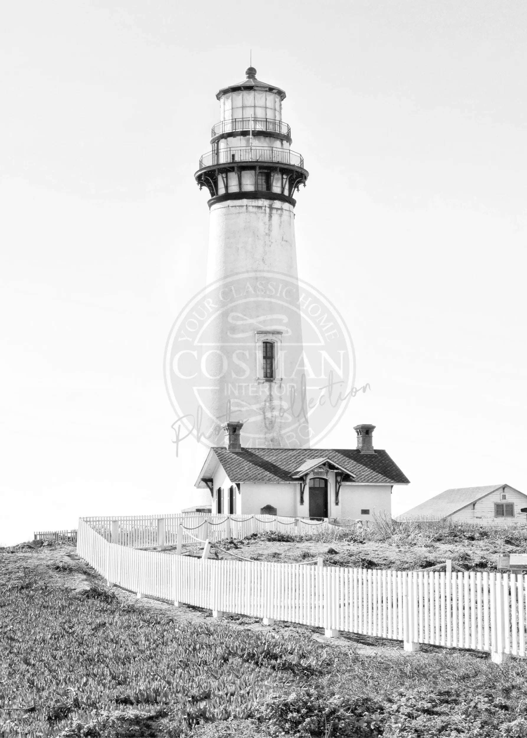 Schwarz-Weiß-Poster von Kalifornien mit Leuchtturm Pigeon Point, 21x29,7 cm, von Cosman-Photocollection.