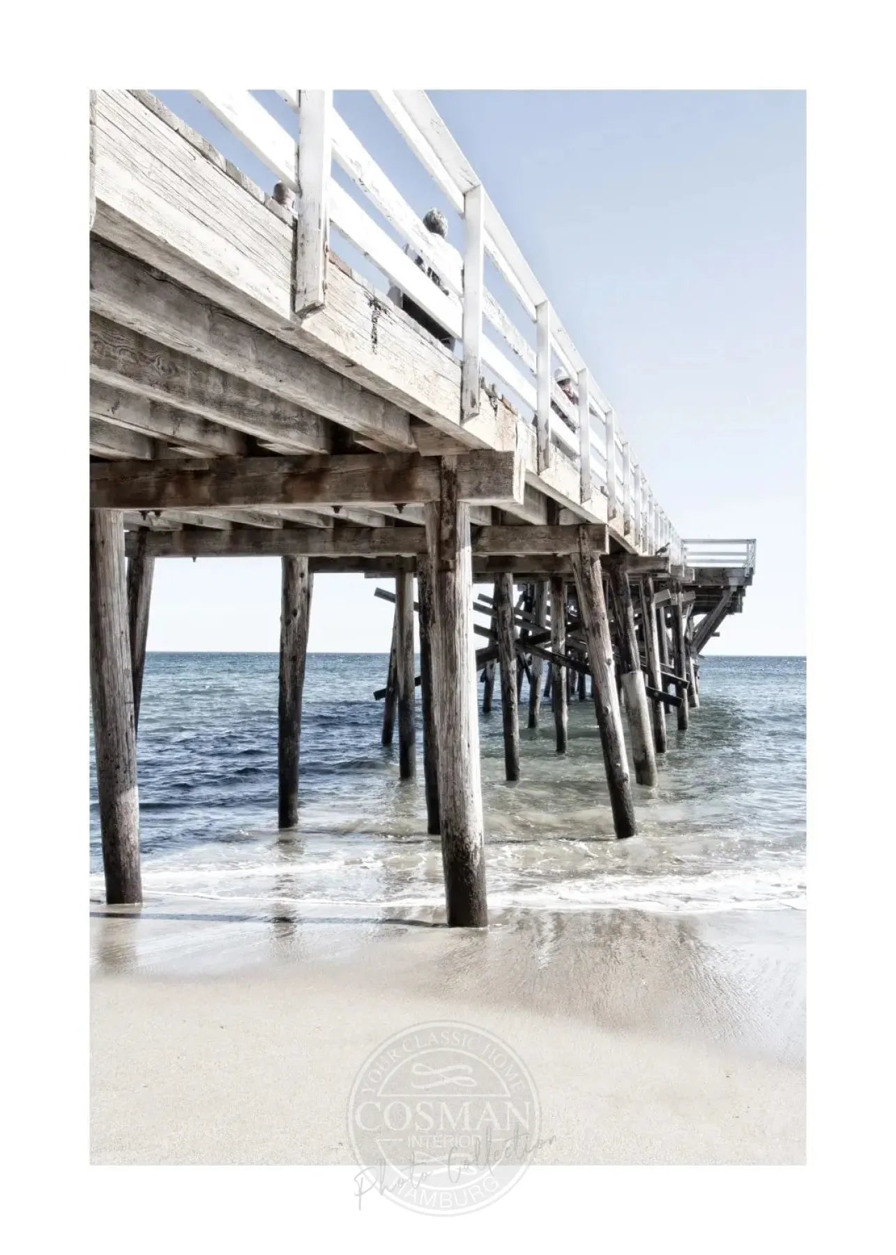 Schwarz-weiß Poster von Malibu Pier in Kalifornien, 21x29,7 cm, von Cosman-Photocollection, mit weißem Rand