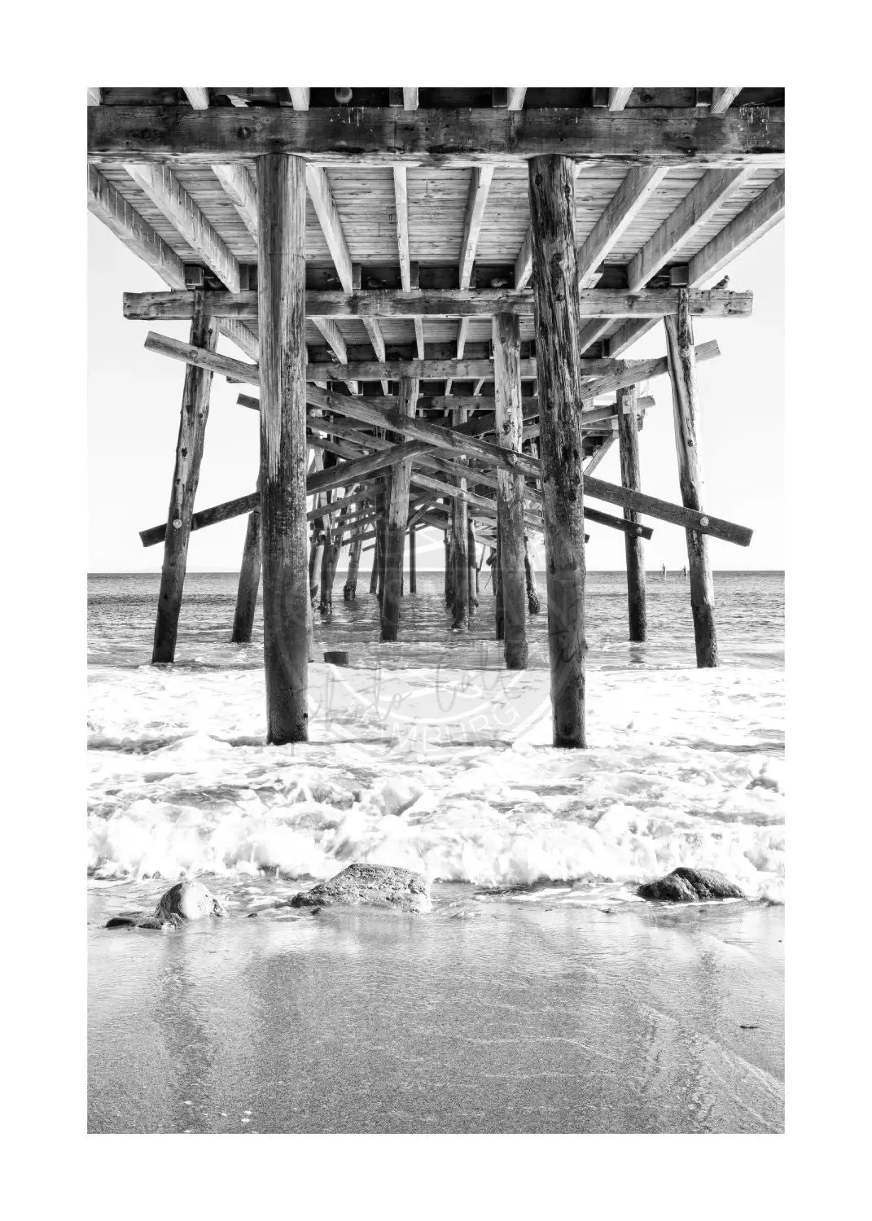 Schwarz-weiß Poster von Kalifornien mit Pier, 21x29,7cm, von Cosman-Photocollection, mit weißem Rand, A4-Format