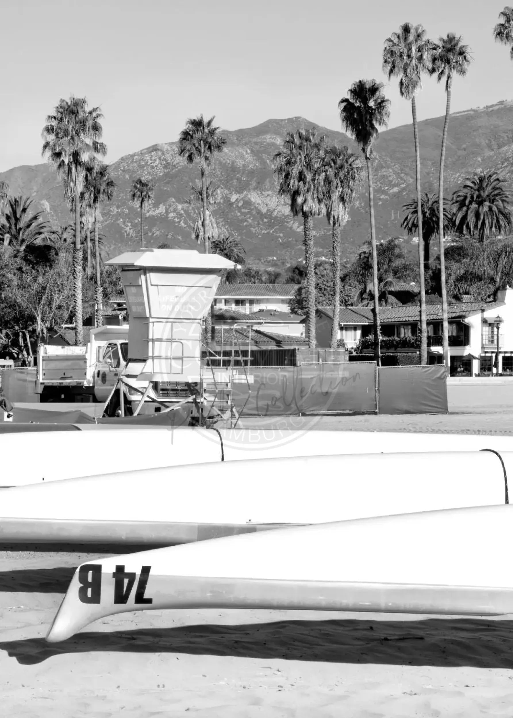 Schwarz-weiß Poster von Santa Barbara, Kalifornien, im A4-Format von Cosman-Photocollection, mit weißem Rand.