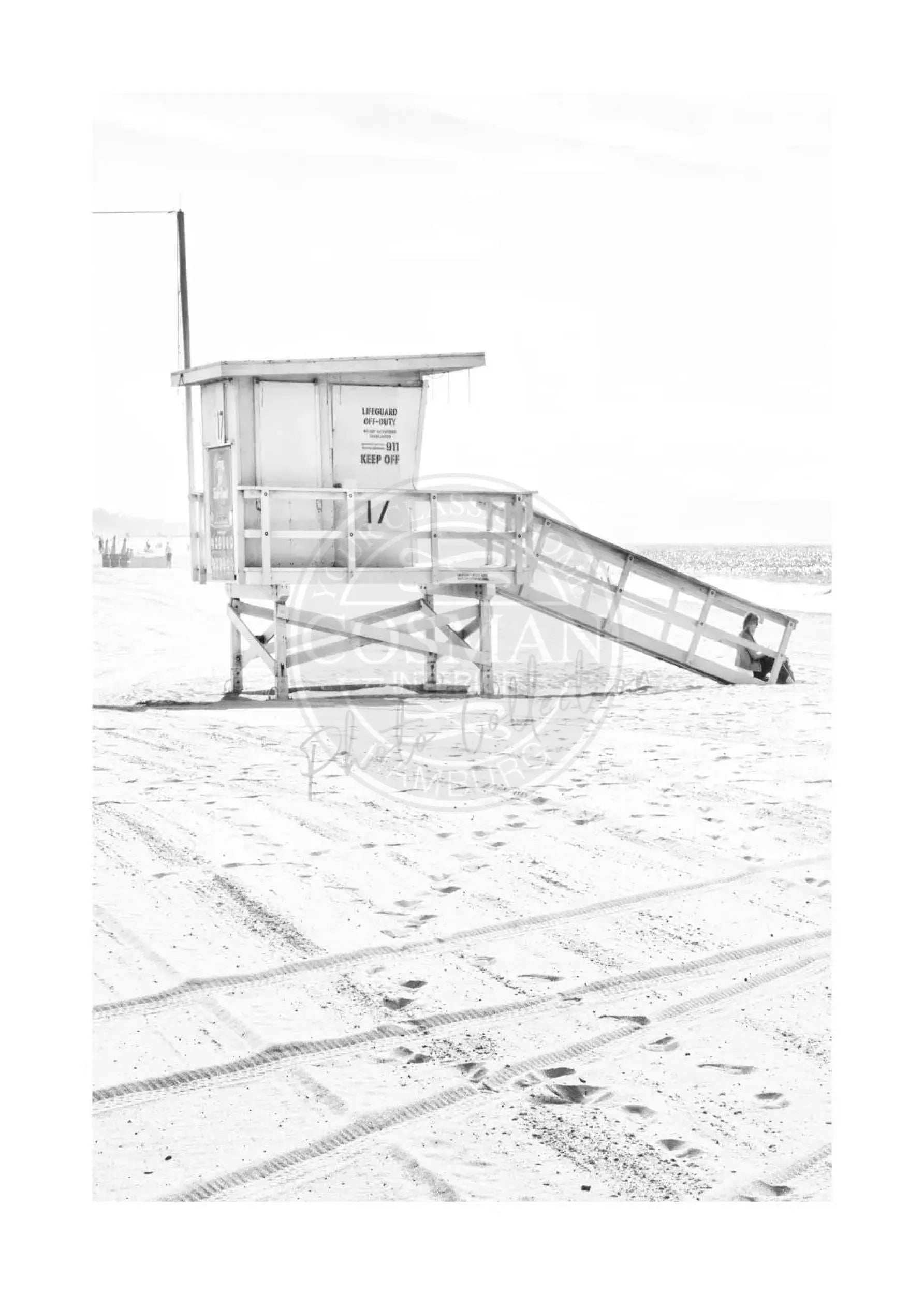 Schwarz-weiß Poster von Santa Monica Beach Lifeguard in Kalifornien, 21x29,7 cm, von Cosman-Photocollection.