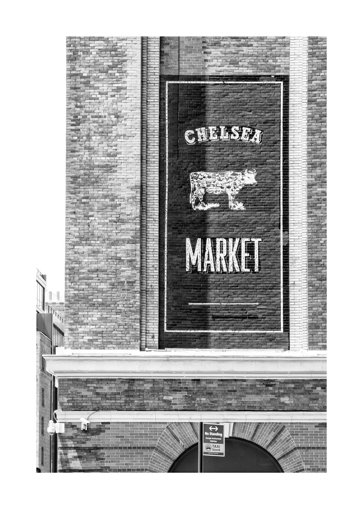Schwarzer und weißer Poster von Cosman-Photocollection mit Chelsea Market in New York, A4-Größe, 21x29,7 cm