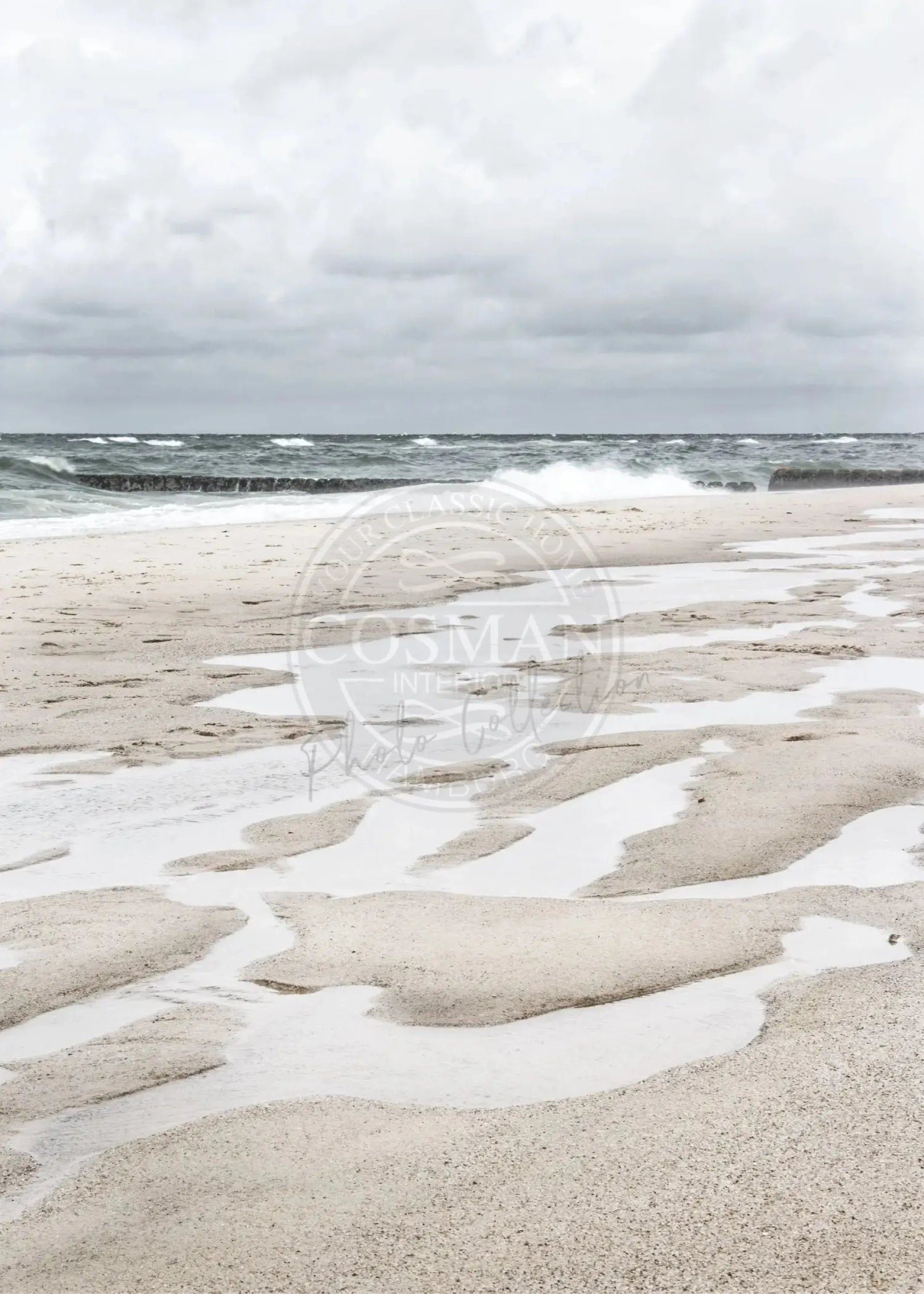 Schwarz-weiß Poster 'Strand' Sylt von Cosman-Photocollection, A4 Druck mit weißem Rand, zeigt Strandansicht auf Sylt