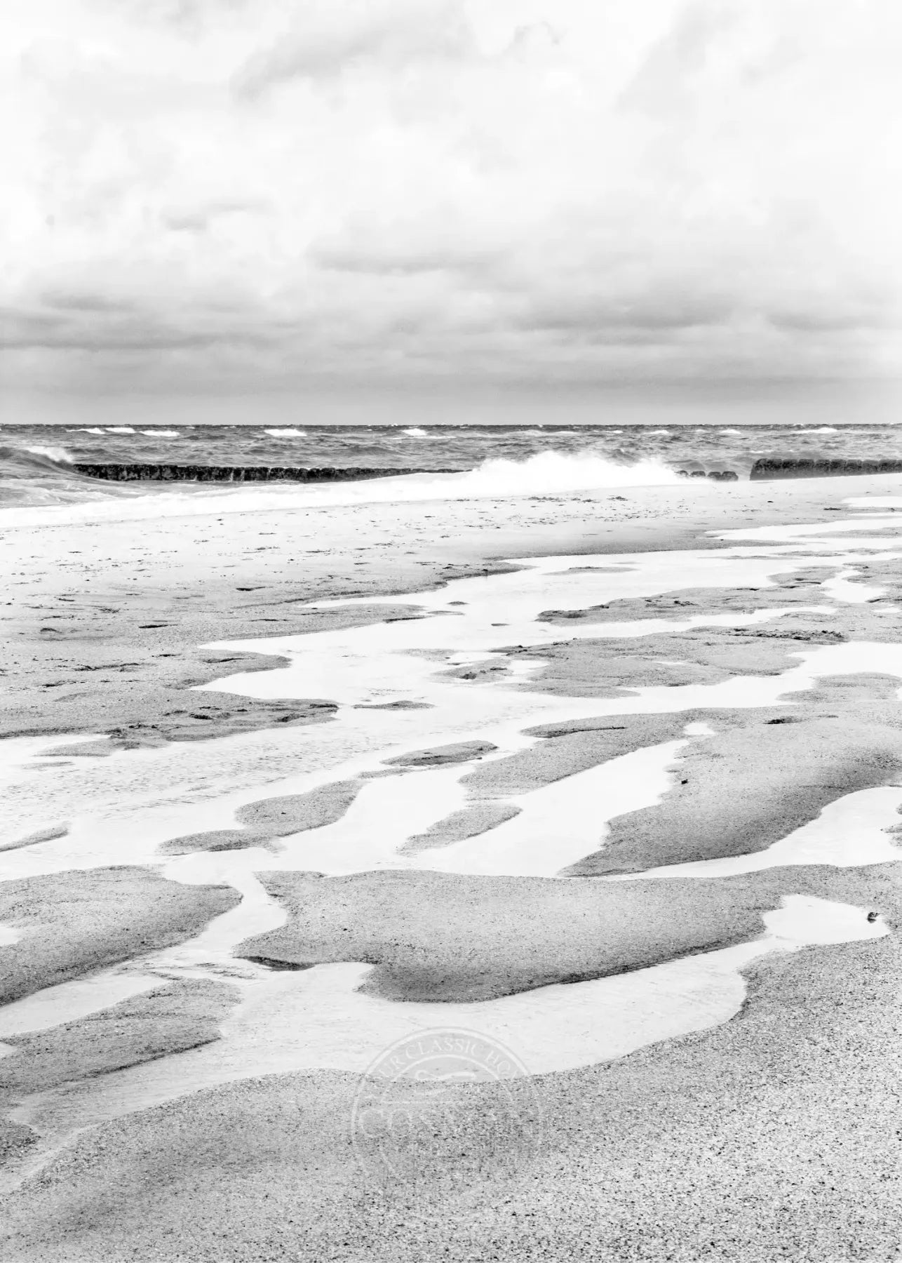 Schwarz-weiß Poster "Strand" Sylt von Cosman-Photocollection, A4-Größe, mit weißem Rand, Meeres- und Strandmotiv