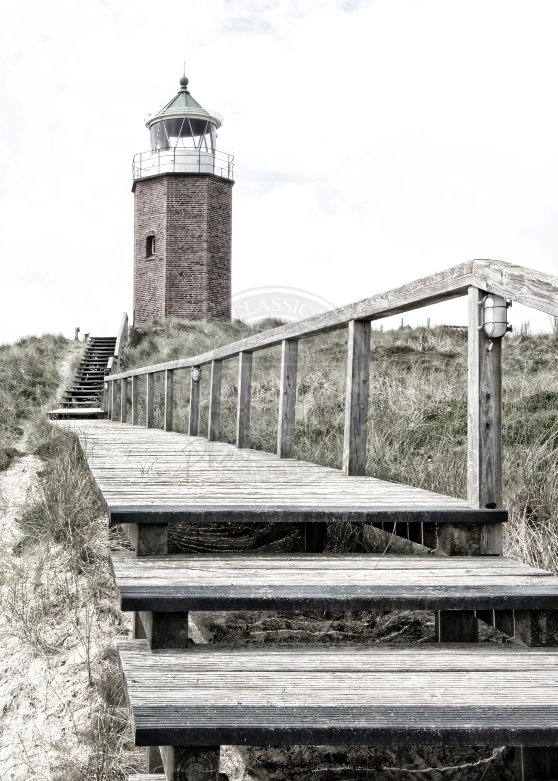 Schwarz-weiß Poster des Leuchtturms Kampen auf Sylt von Cosman-Photocollection, A4-Format, mit weißem Rand