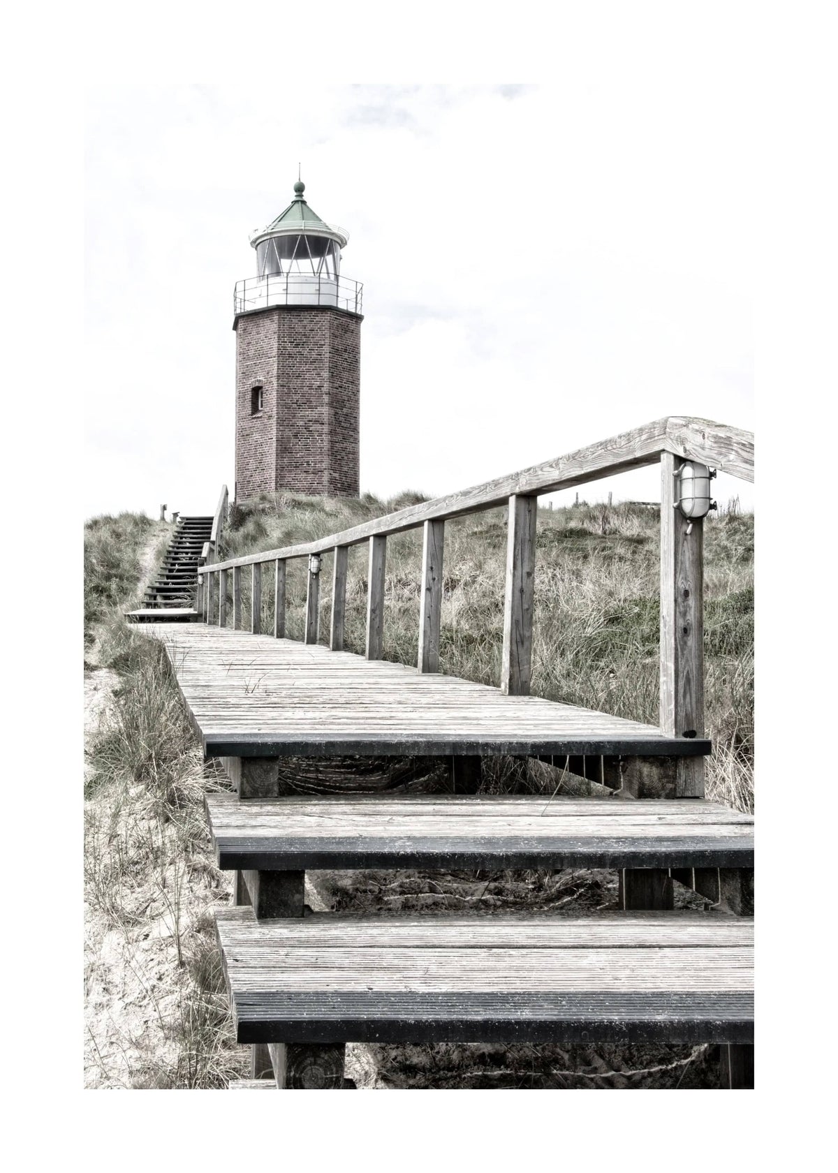 Schwarz-weiß Poster von Leuchtturm auf Sylt, Kampen, im A4-Format, von Cosman-Photocollection, mit weißem Rand.