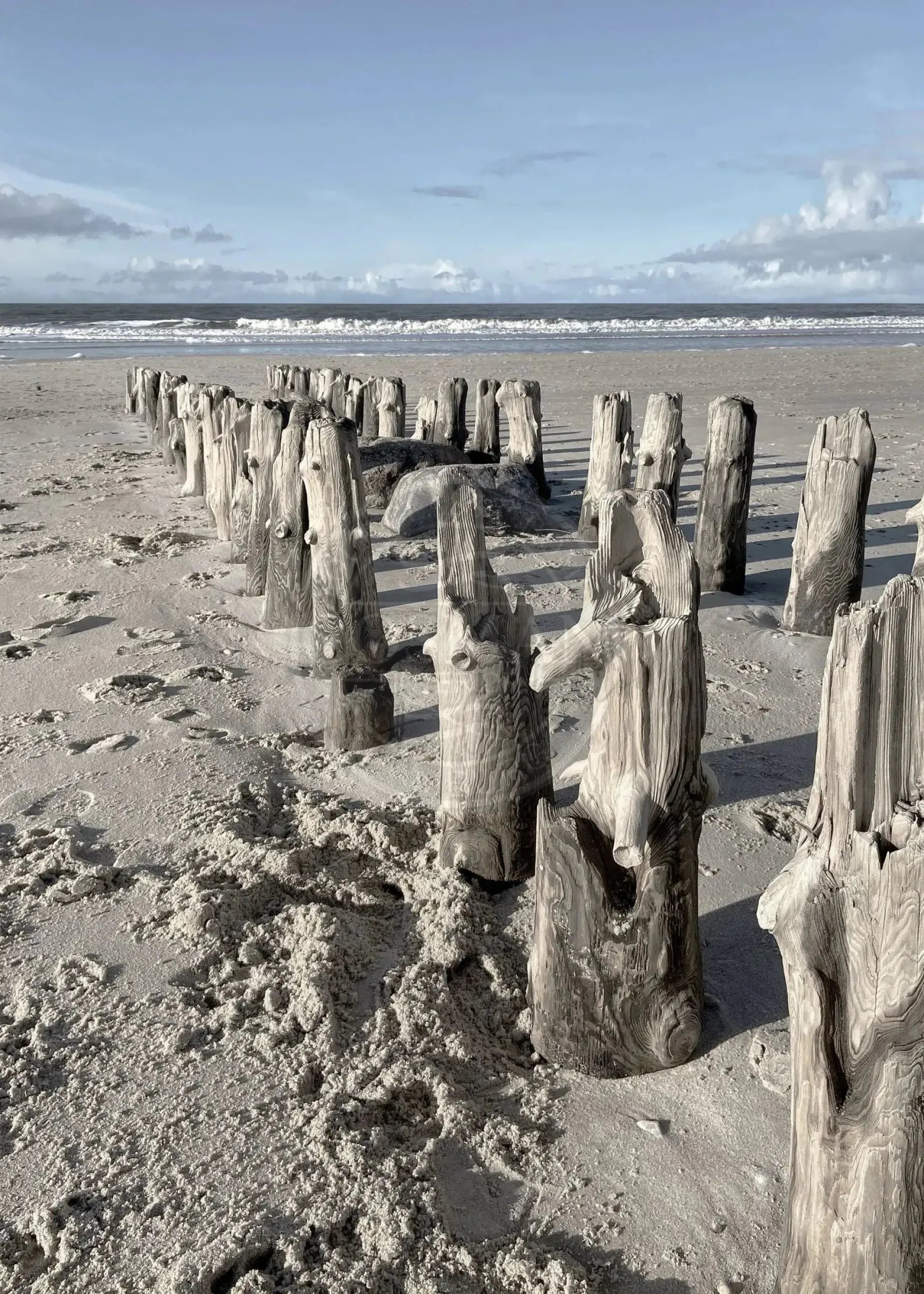 Schwarzweiß-Poster vom Strand Sylt, 21x29,7 cm, von Cosman-Photocollection, mit weißem Rand, A4-Format