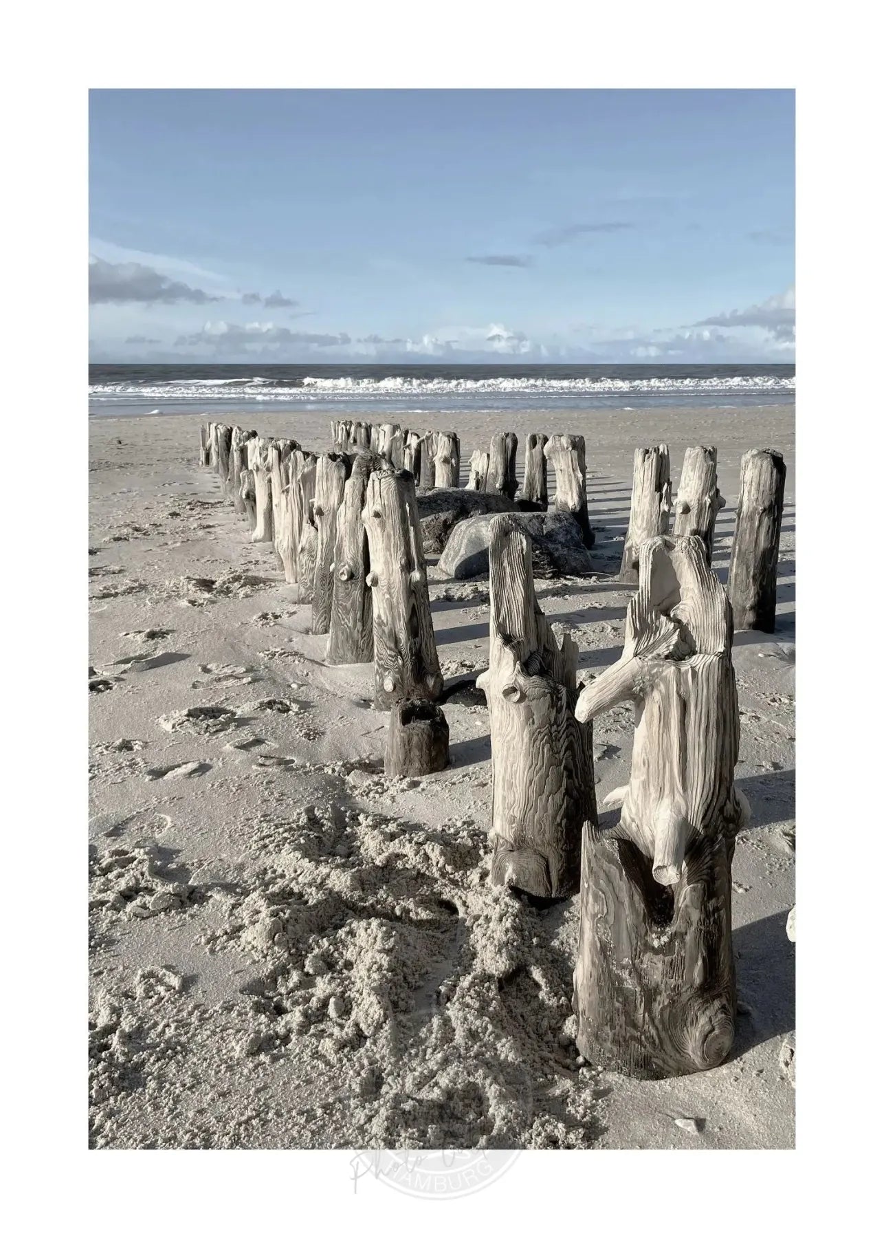 Schwarz-Weiß-Poster von Sylt Strand, A4 Größe, von Cosman-Photocollection mit weißem Rand, hochwertiger Druck