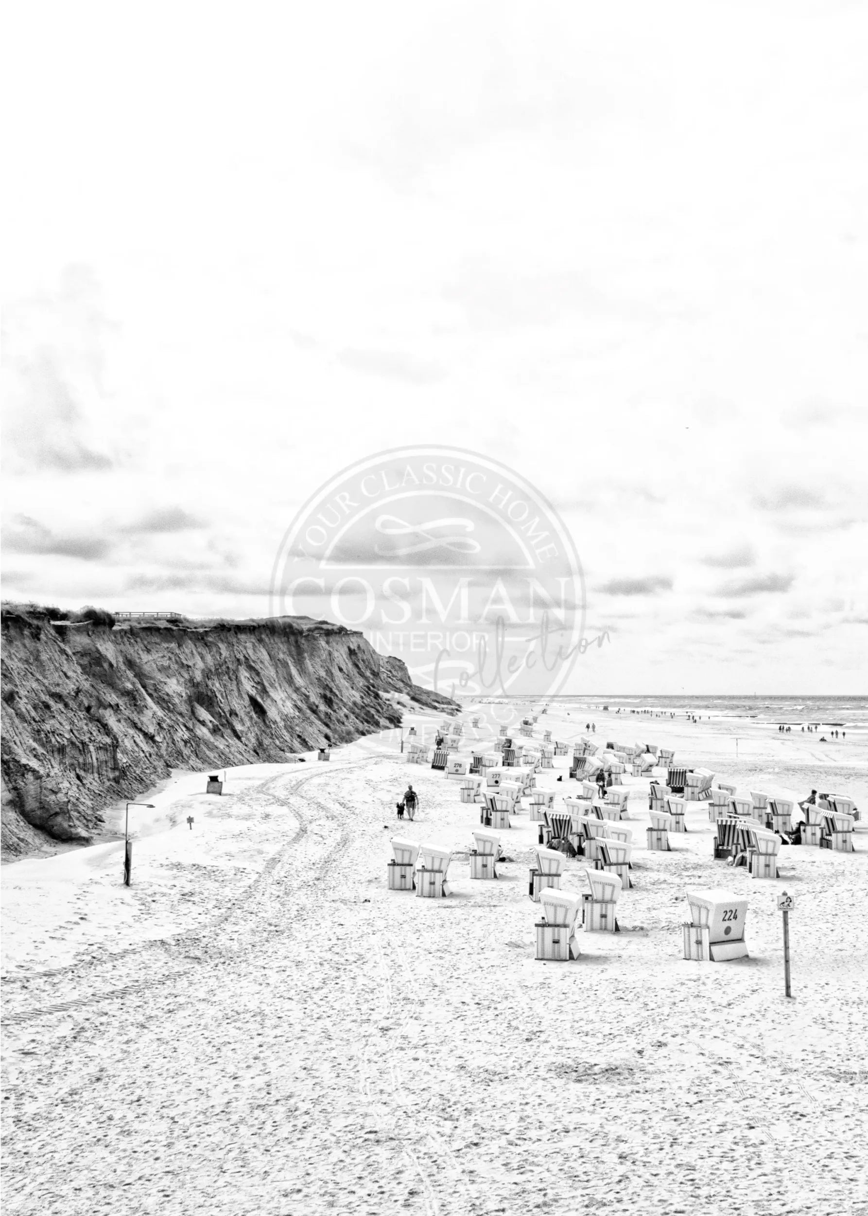 Schwarz-weiß Poster mit Strandkörben an Sylt Kampen, 21x29,7 cm, von Cosman-Photocollection, A4 Druck