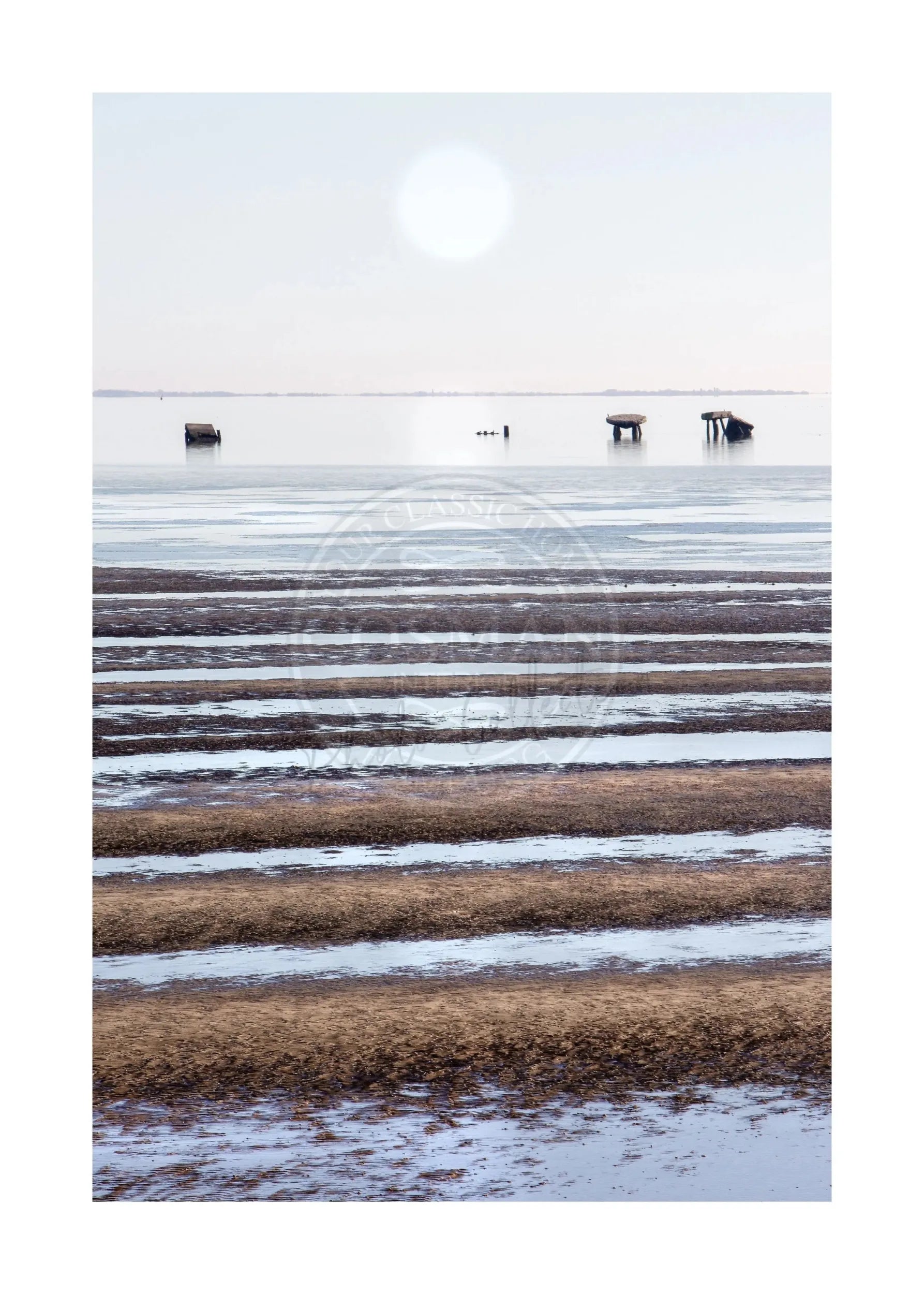 Schwarz-weiß Poster von Sylt mit Wattenmeer, 21x29,7 cm, von Cosman-Photocollection, mit weißem Rand.