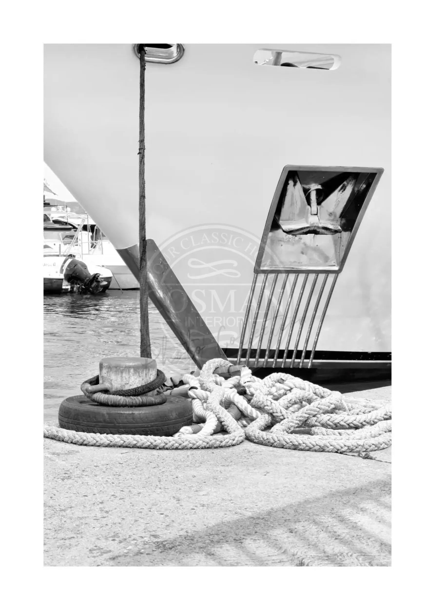 Schwarz-Weiß-Poster „Yacht“ Saint Tropez von Cosman-Photocollection, 21x29,7 cm A4, mit weißem Rand, maritimes Motiv