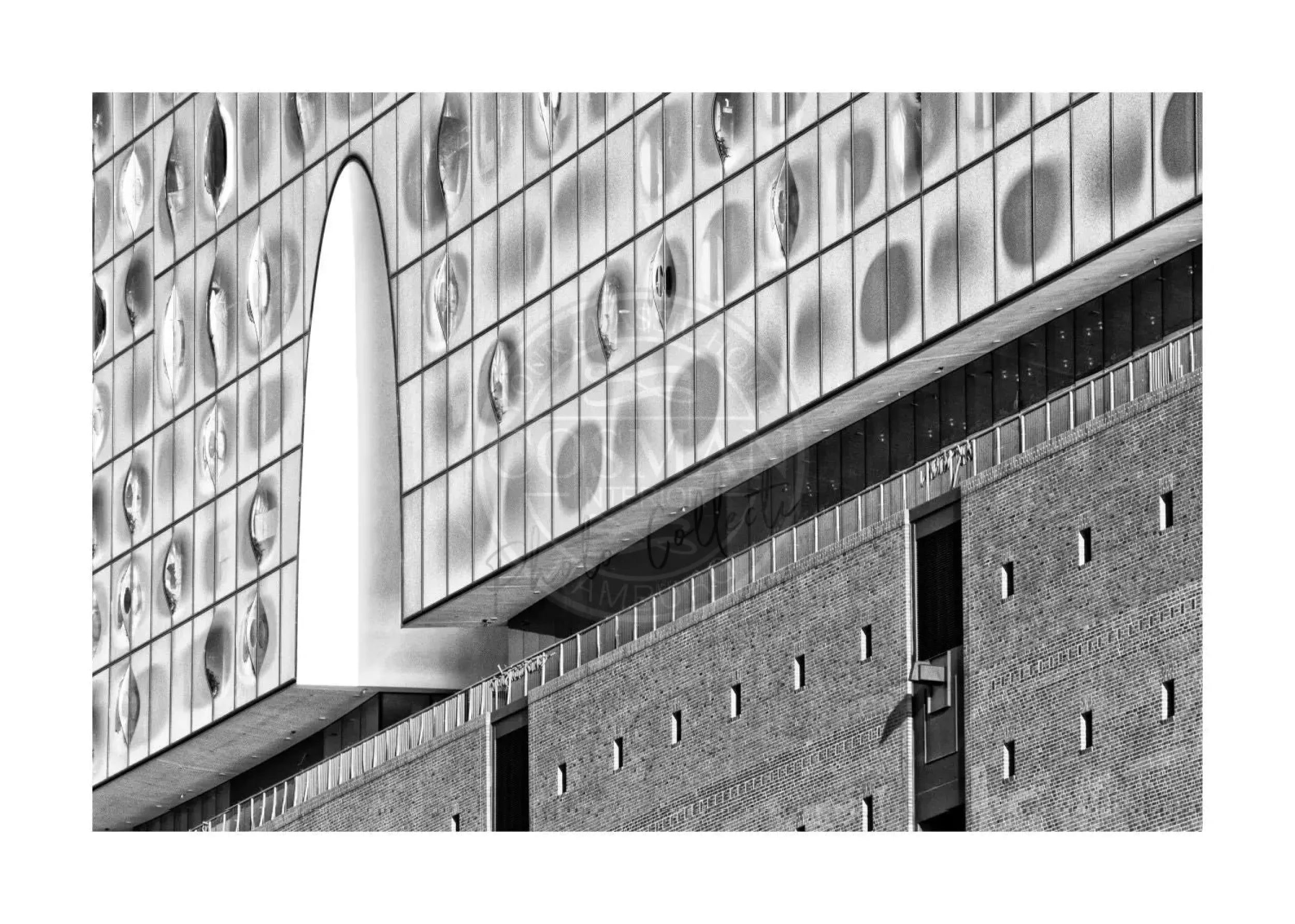 Schwarzweiß-Poster des Hamburger Elphi von Cosman-Photocollection, A4-Größe, mit weißem Rand, Wanddekoration, Hamburg-Design