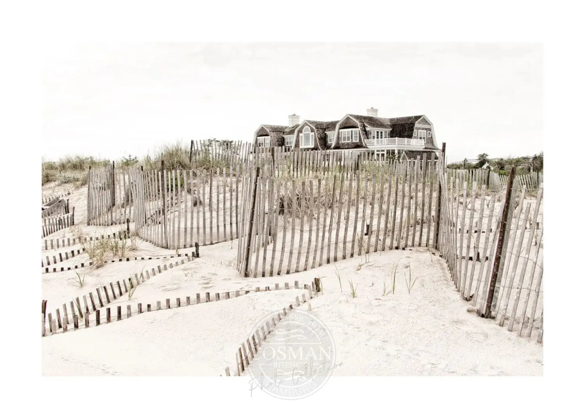 Schwarz-weiß Poster von Cosman-Photocollection mit Hamptons Long Island ‚Beach House‘ Motiv, 29,7x21cm, A4 Format