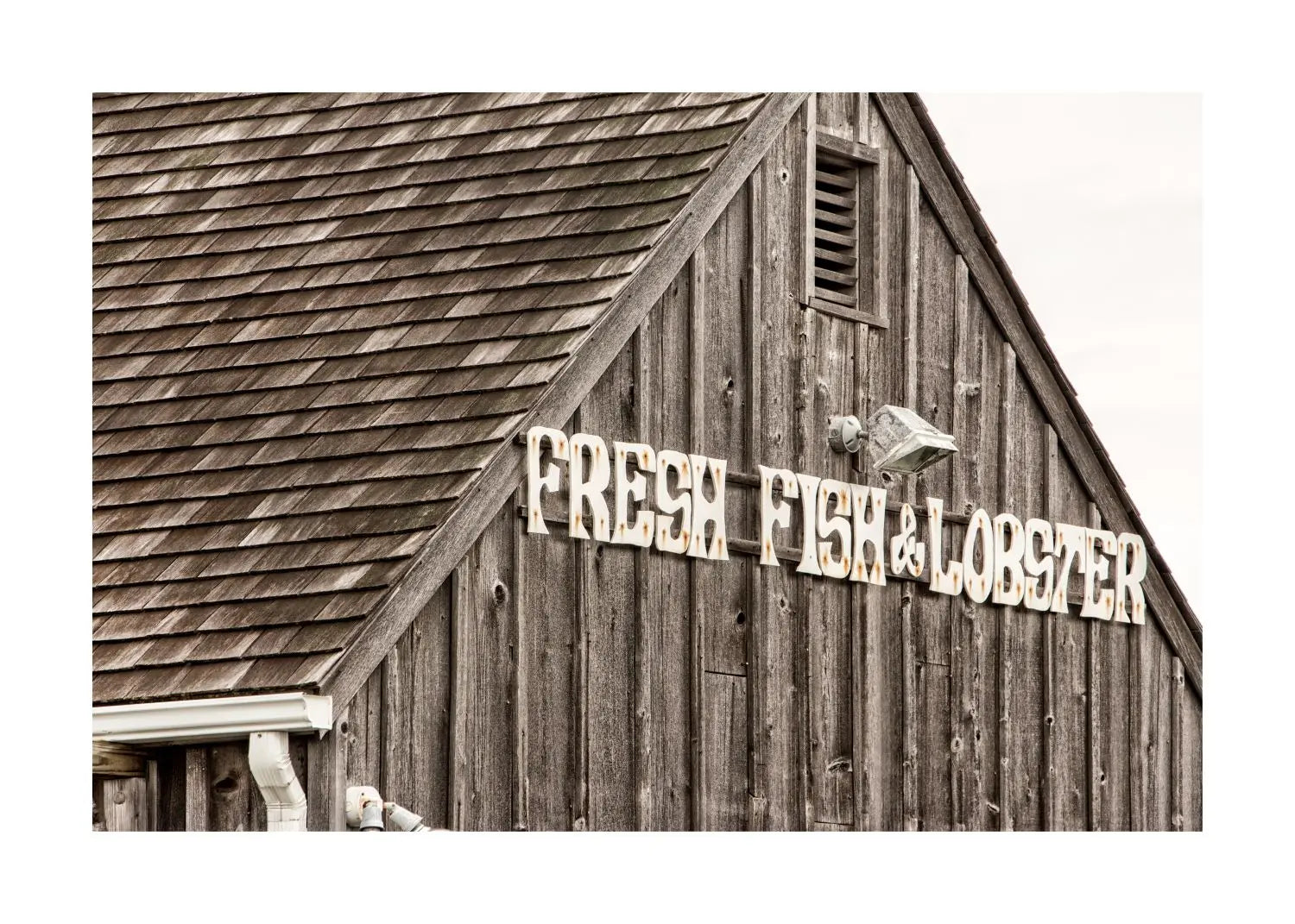 Schwarz-weiß Poster von Cosman-Photocollection mit Fischmotiv, 29,7x21cm, Hamptons Long Island, frischer Fisch.
