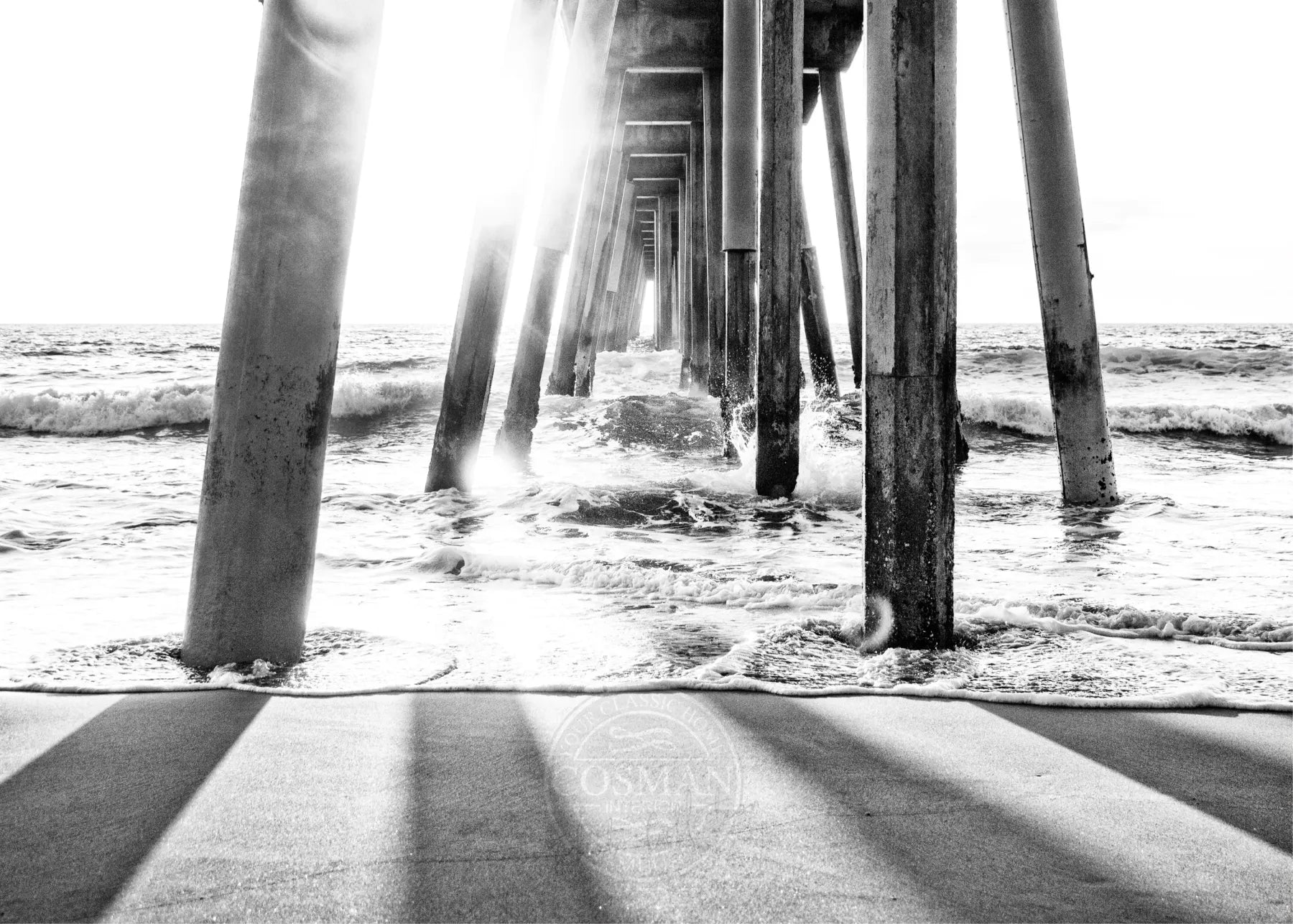 Schwarz-weiß Poster Kalifornien "Pier" von Cosman-Photocollection, Druck auf A4-Papier, mit weißem Rand