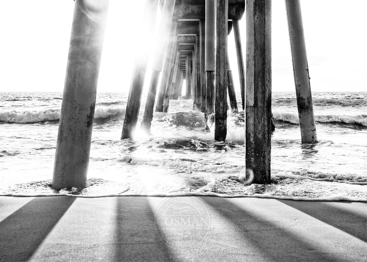 Schwarz-weiß Poster Kalifornien "Pier" von Cosman-Photocollection, Druck auf A4-Papier, mit weißem Rand