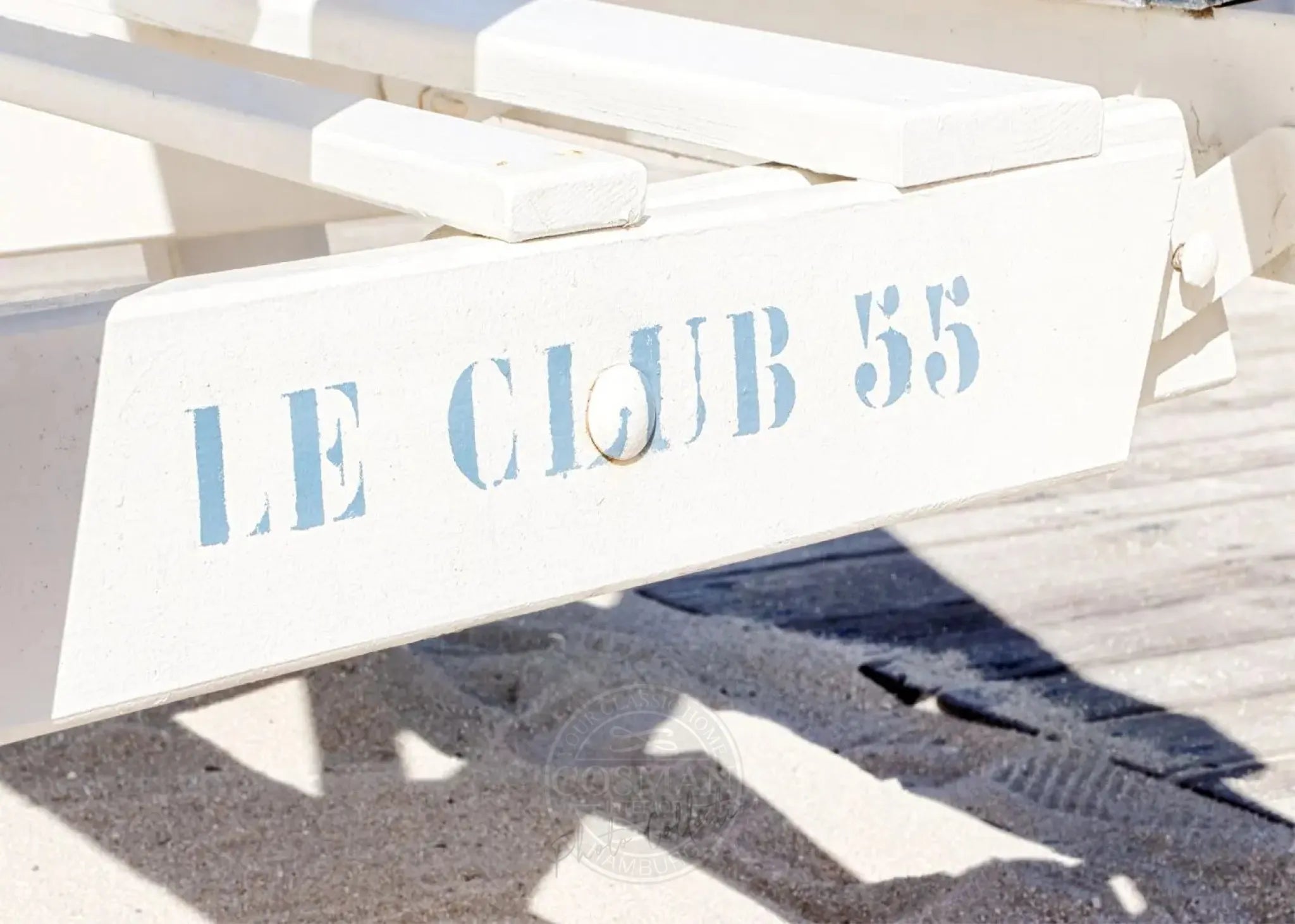Schwarz-weiß Poster „Le Club 55“ Saint Tropez von Cosman-Photocollection, A4-Größe, mit weißem Rand.