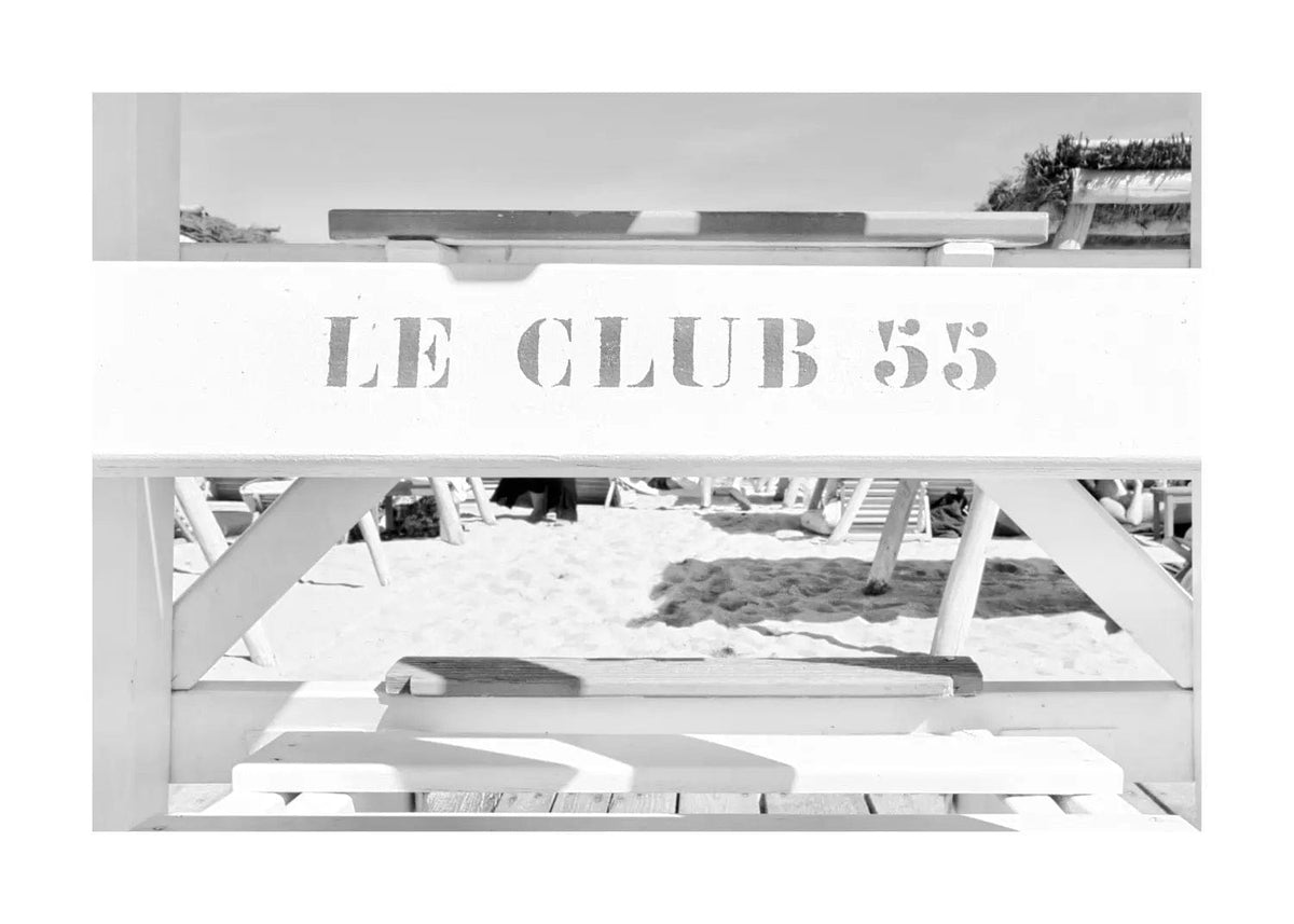 Schwarz-weiß Poster ’Le Club 55’ Saint Tropez von Cosman-Photocollection, A4-Größe, mit weißem Rand
