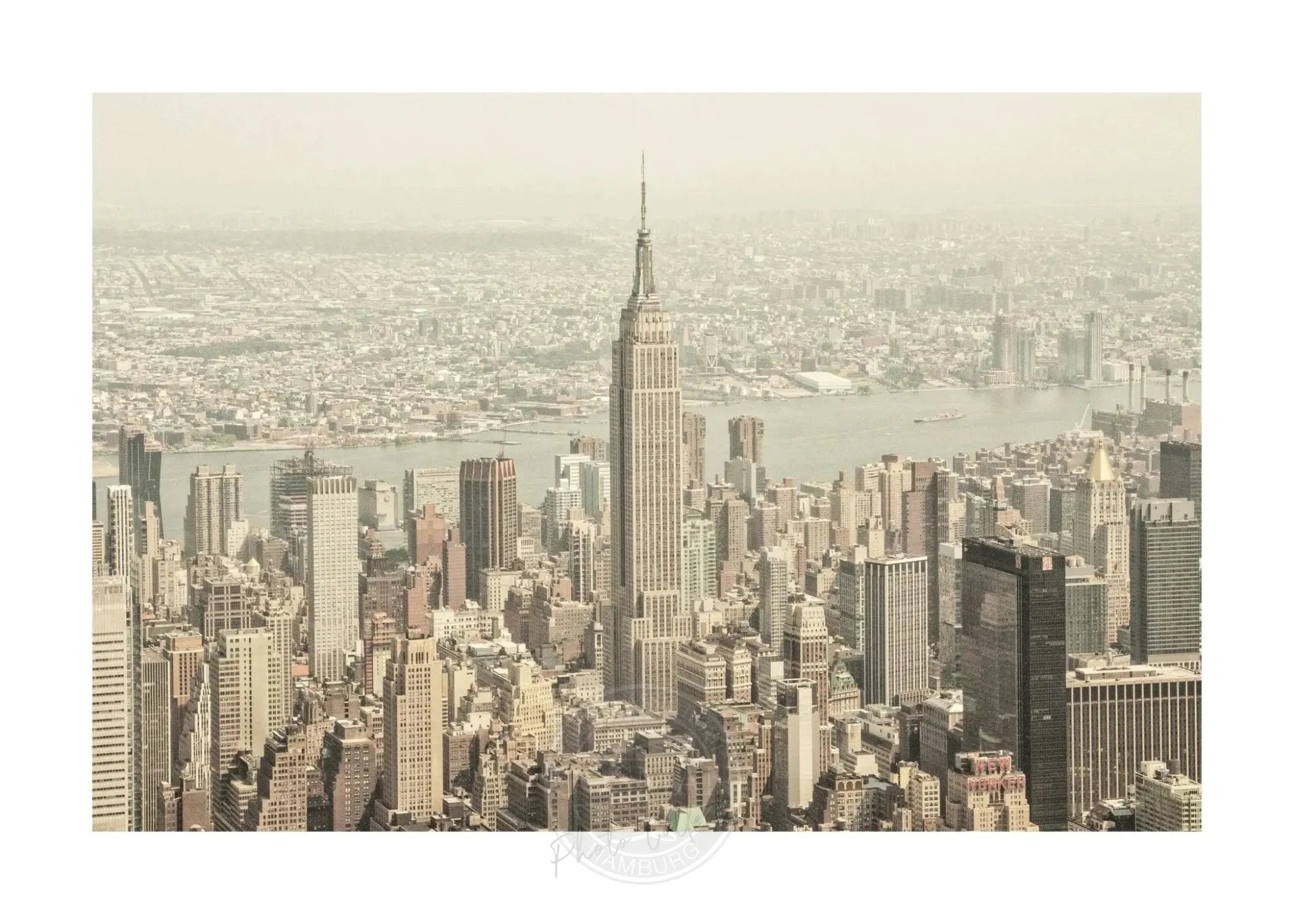 Schwarz-weiß Poster des Empire State Buildings in New York, von Cosman-Photocollection, A4-Größe, weiße Rand, Wanddekoration