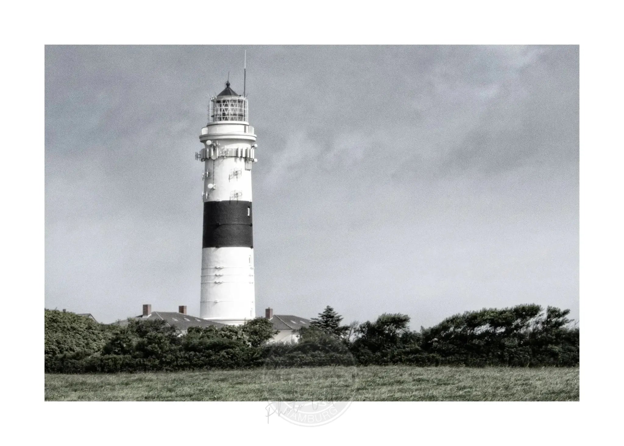 Schwarz-Weiß-Poster von Sylt Leuchtturm Kampen, A4-Größe, von Cosman-Photocollection, mit weißem Rand, detailliertes Landschaftsbild