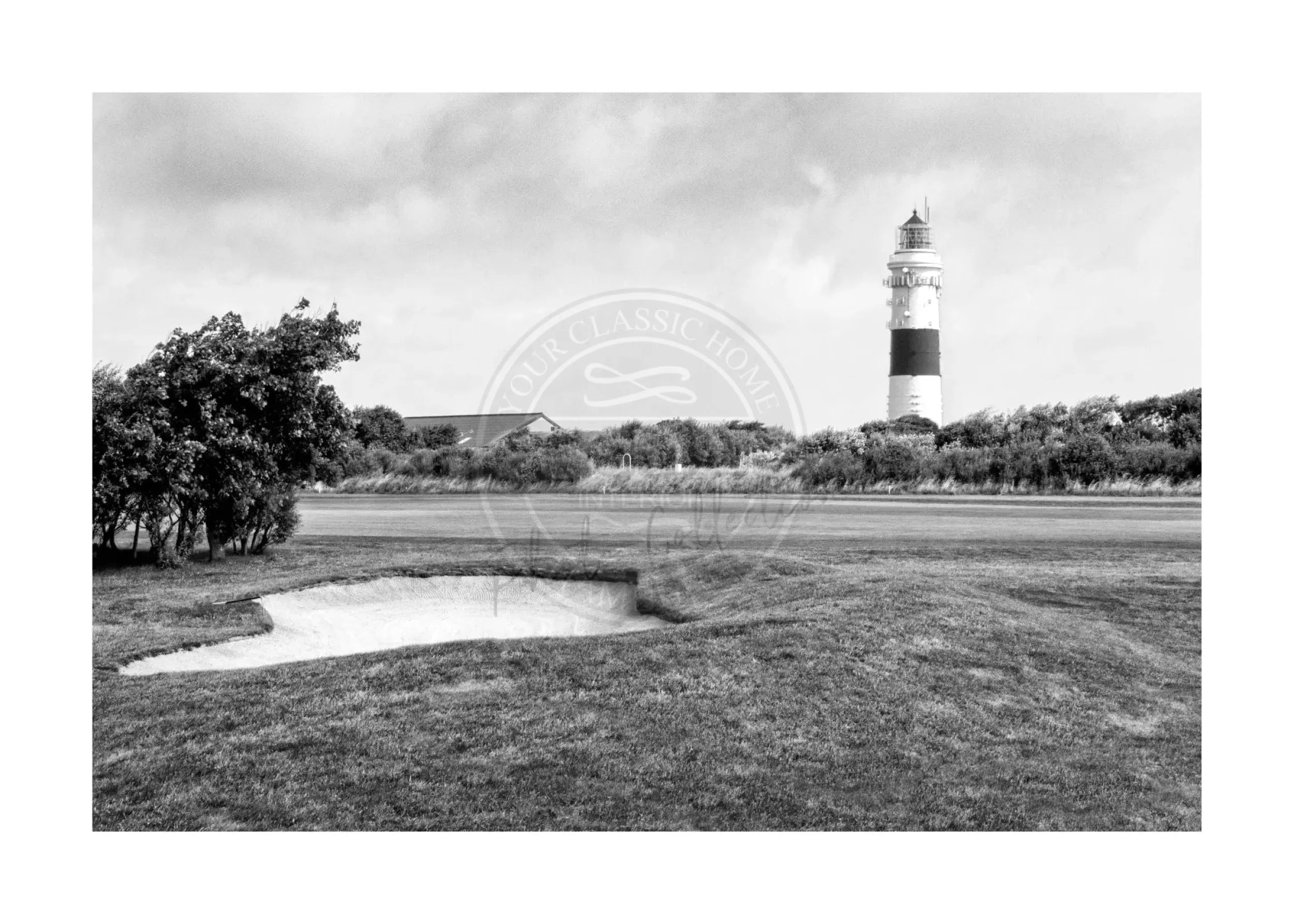 Schwarz-Weiß-Poster des Sylt Leuchtturms Kampen von Cosman-Photocollection, A4-Druck mit weißem Rand