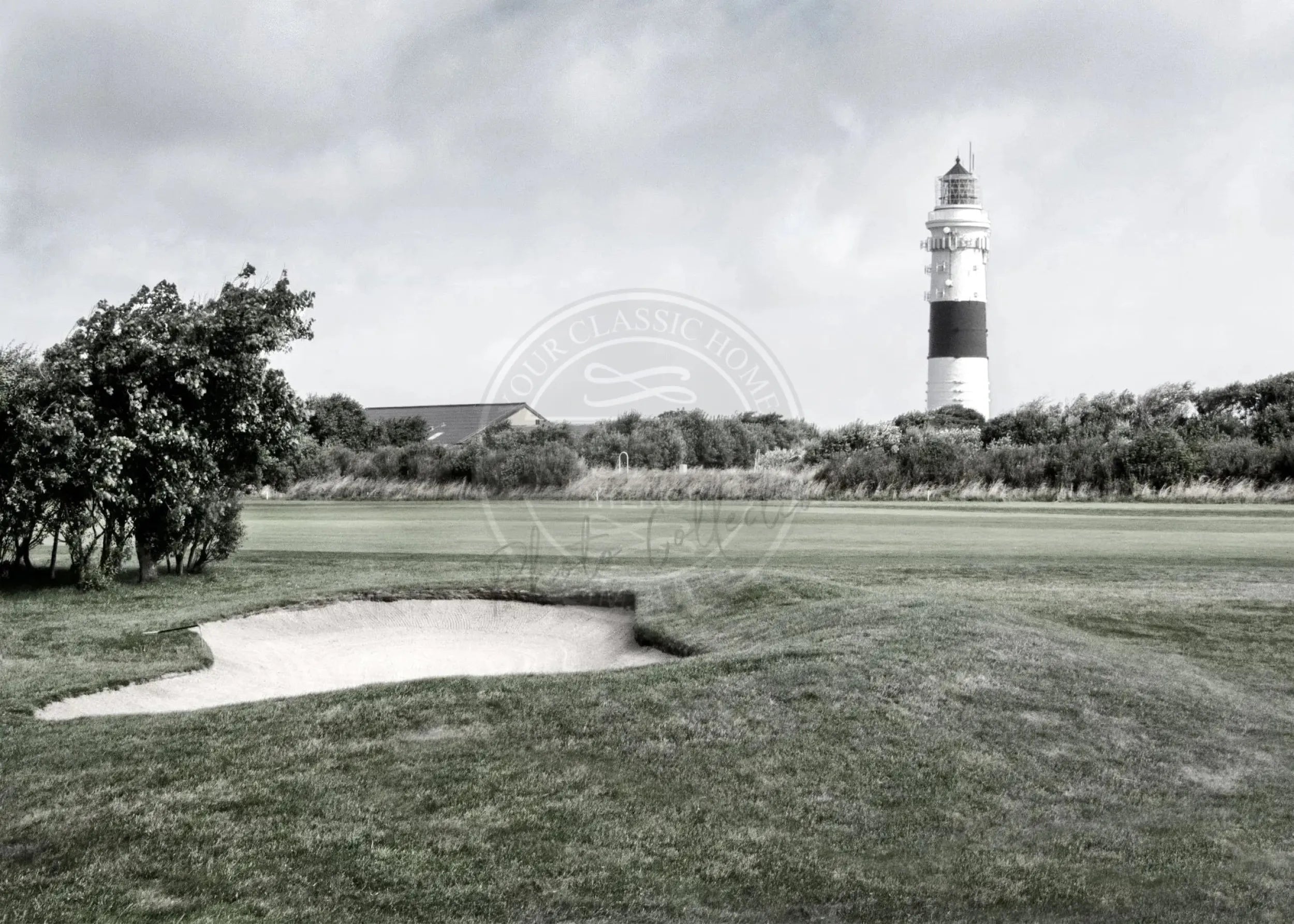 Schwarz-weiß Poster von Sylt Leuchtturm Kampen, 29,7x21cm, von Cosman-Photocollection, mit weißem Rand.