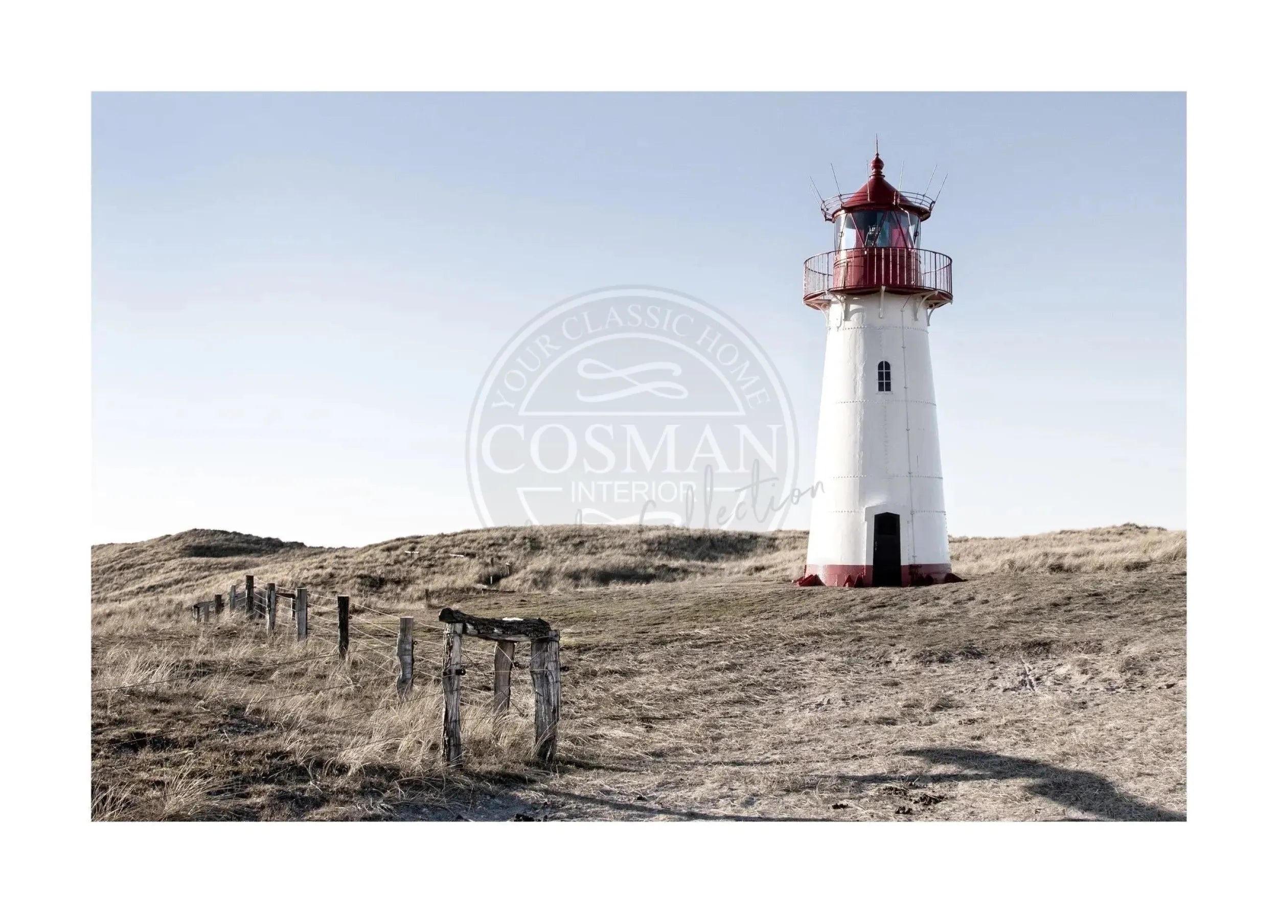 Schwarz-weiß Poster von Sylt mit Leuchtturm List, vom Cosman-Photocollection, A4-Größe, mit weißem Rand.