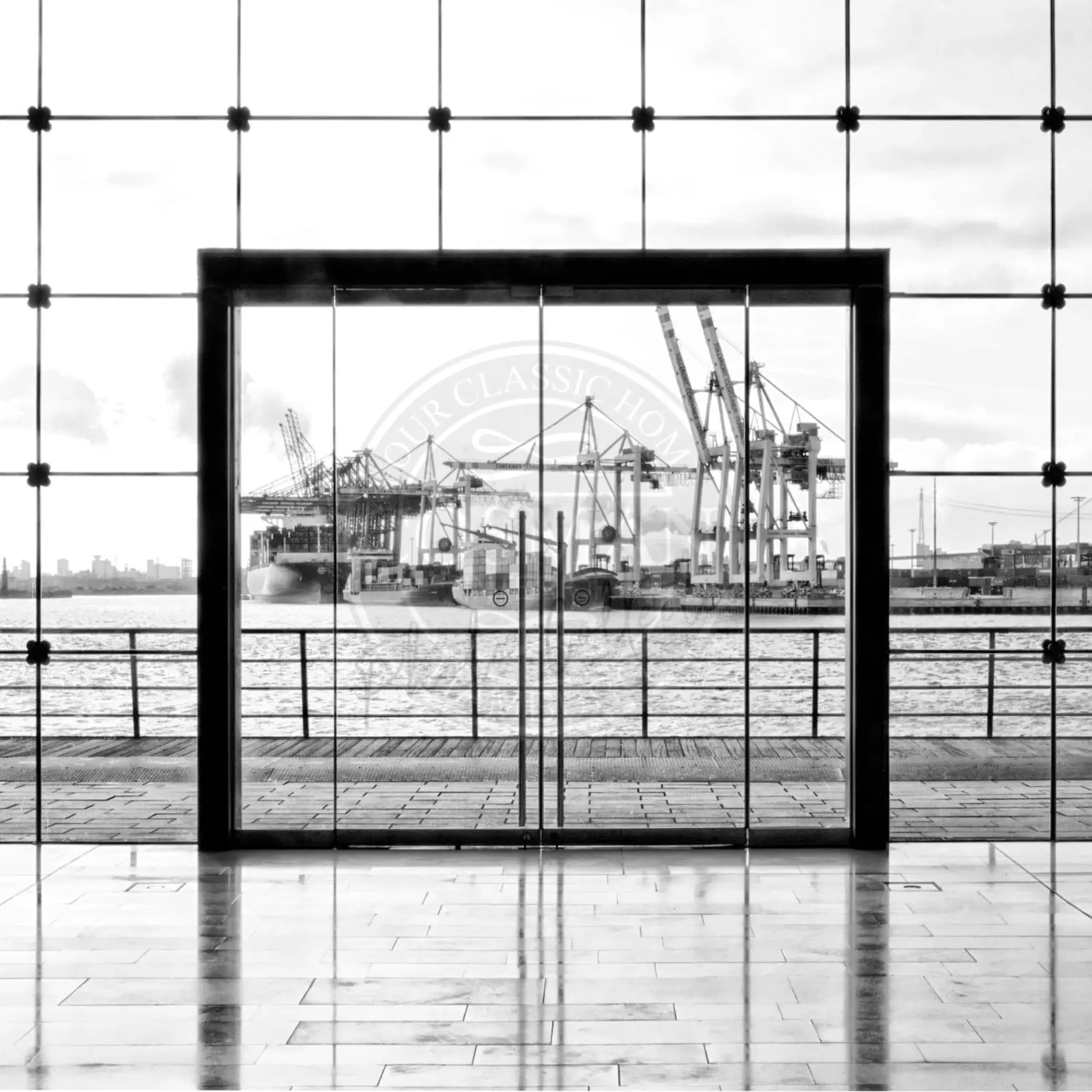 Schwarz-weiß Poster von Cosman-Photocollection, Hamburg HH33AQ, 40cm x 40cm, mit weißem Rand, Stadtansicht in Druckqualität
