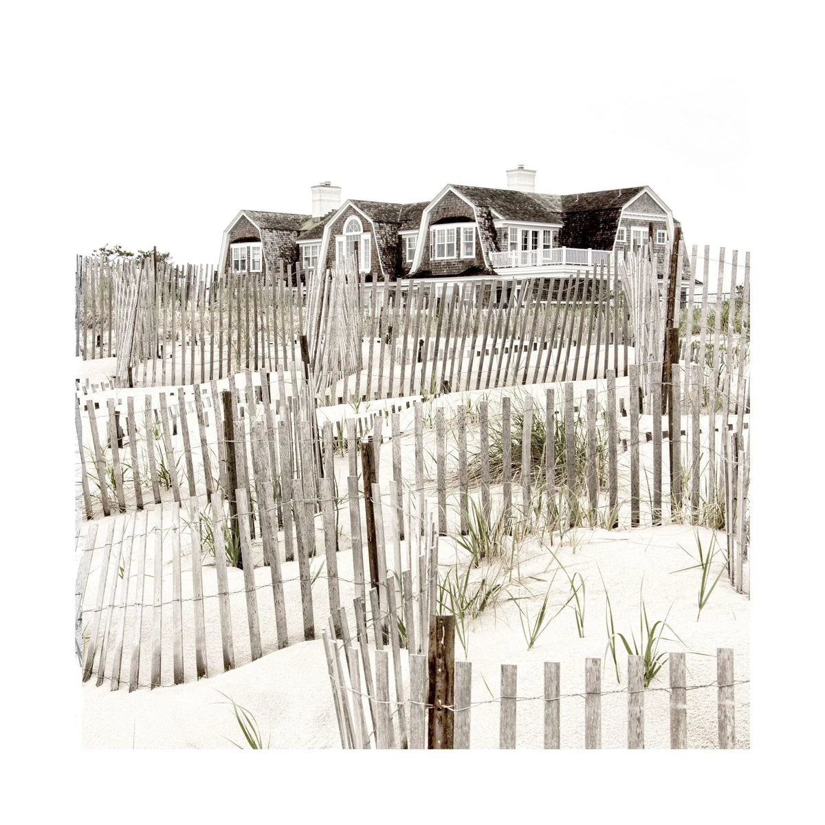 Schwarz-weiß Poster "Hamptons Long Island Beach House" von Cosman-Photocollection, 40x40 cm, mit weißem Rand